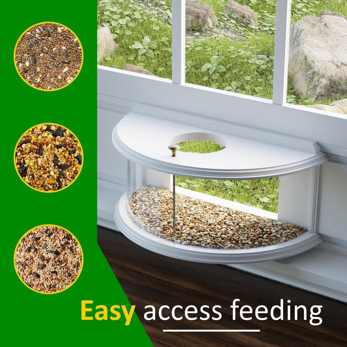 Boss Premium ClearBird Indoor Window Bird Feeder Inside House for See Through Viewing Mounted Insert Feeding Station with Sealing Foam Tape, 24 to 32