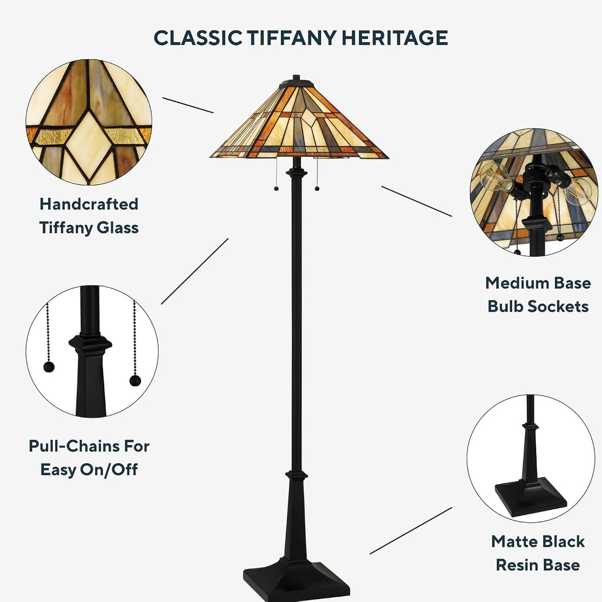 Quoizel Winchester 62" Matte Black Tiffany-Style Floor Lamp