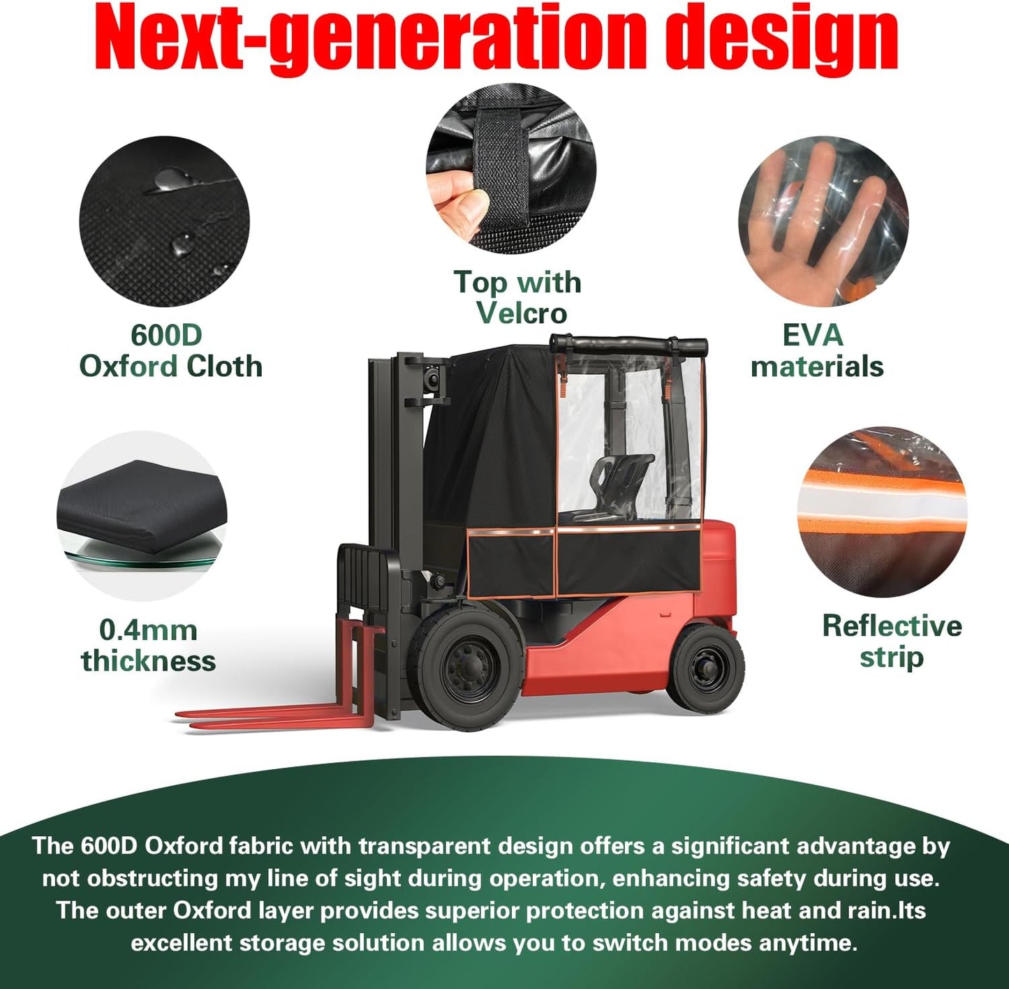 2026 Upgraded Forklift Cover, EVA Transparent Material, UV Protection, 600D Oxford Cloth for Outdoor Indoor Forklift，57" Top 45" L x 40" W x 52" H, Fit Forklift up to 6000 lb