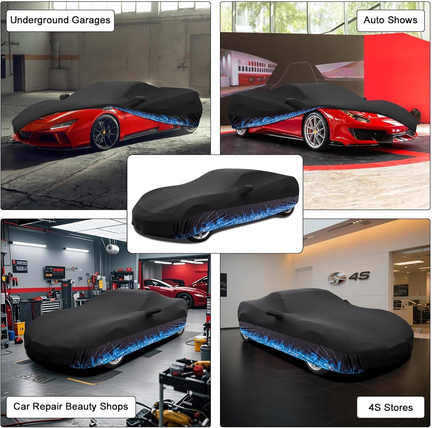 Indoor Car Cover Soft Stretch Satin Breathable Dustproof Custom Fit 165-181 inches Coupes Full Covers for Underground Garage, Car Show
