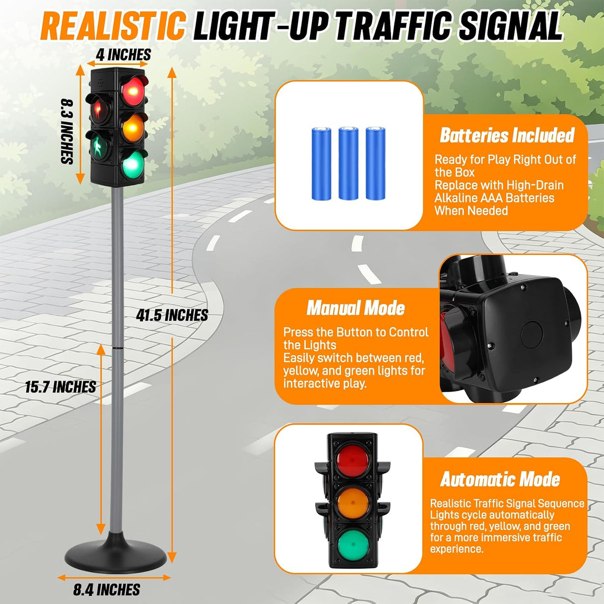 Large Traffic Signs Playset (36PC Set), 42in Tall Street Sign and Traffic Light Set for Kids, Educational Road Signs for Ride-On Cars, Bikes, Indoor/Outdoor Play