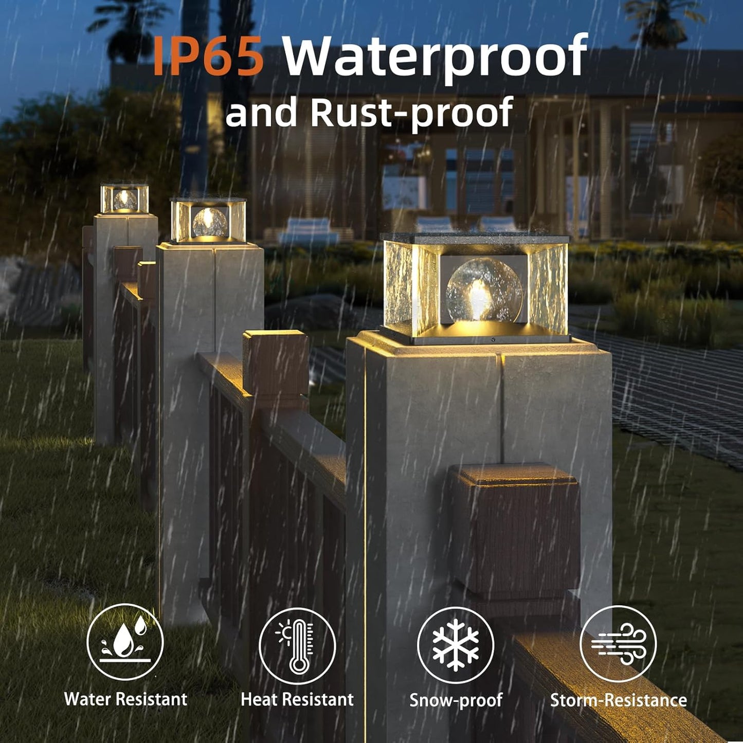 PAKEDANDUN Outdoor Post Light, Modern Pillar Lamps Hard Wired Column Lighting Patio Deck Fence Cap Lights, Warm Luxury 3000K LED IP65 Waterproof High