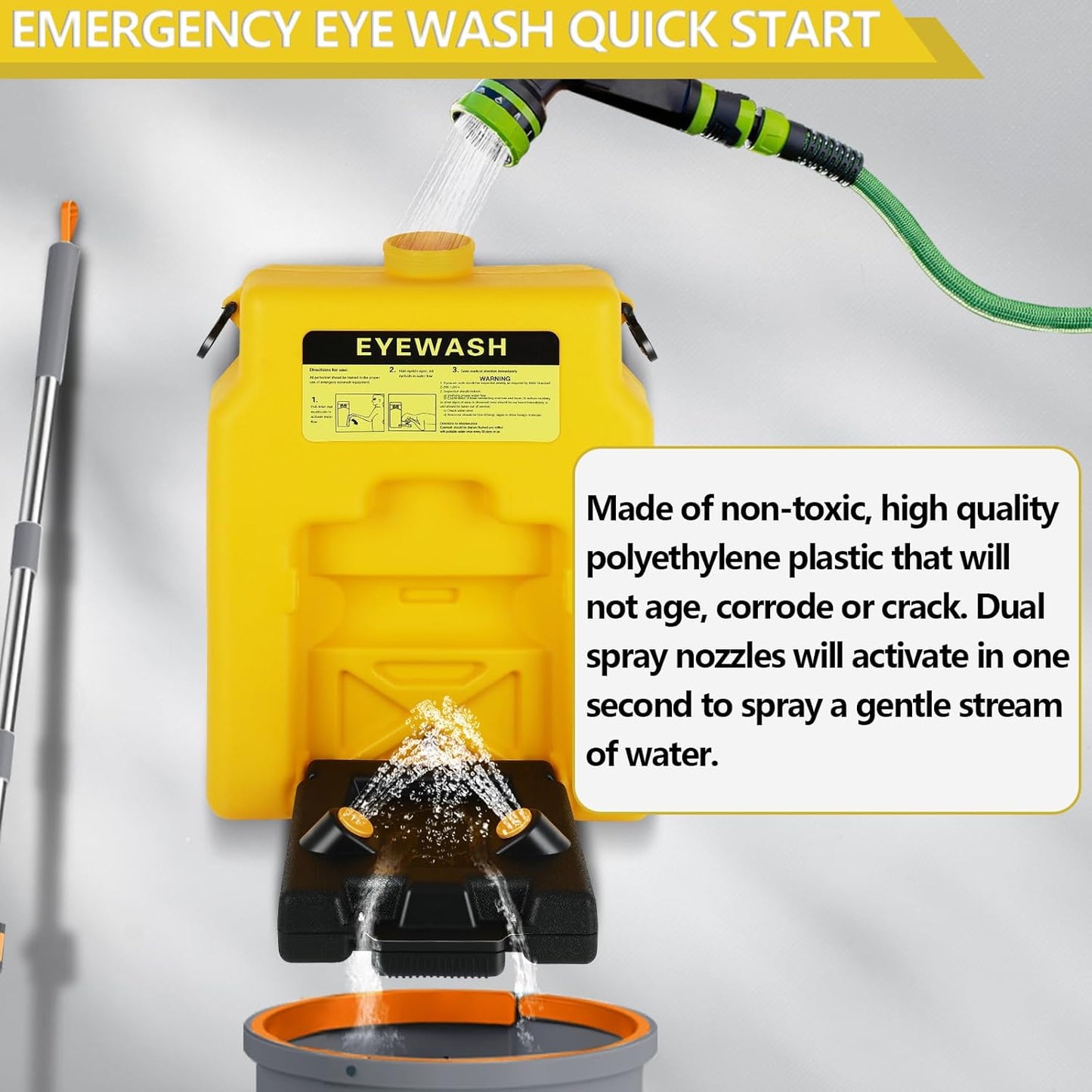 14 Gallons Eye Wash Station OSHA-Approved, Wall Mounted Eyewash Station Lasting for 15 Minutes