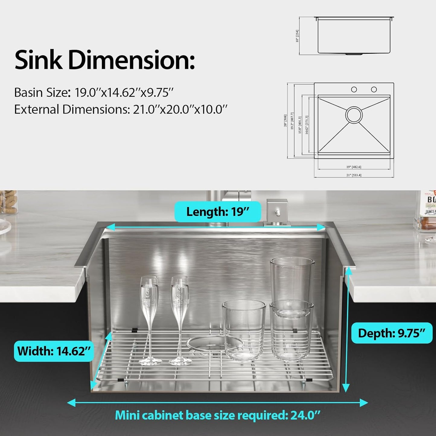 21 Inch Drop In Kitchen Sink Workstation - Funmier 21'x20' Drop Bar Sink Topmount Wet Bar Sink Stainless Steel 16 Gauge Handmade Single Bowl RV Sink