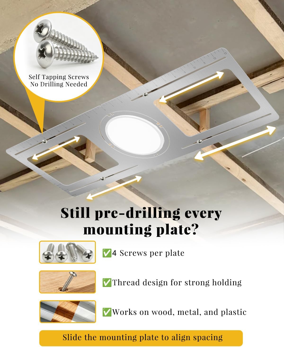 New Construction Mounting Plate - for 3/4/5/6 in Recessed Light | 24 Packs, Measurement Marks, 26 inch Wafer Light Rough in Plate, Screws Included, Adjustable Slots, Galvanized Steel for 2/3/4/5/6 inch Recessed Light