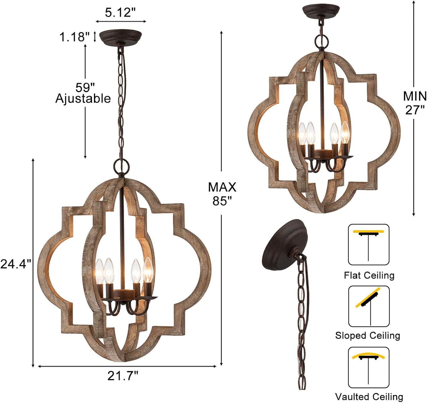 22&#34; Modern Farmhouse Chandelier for Dining Room,Orb Wood Kitchen Chandeliers Over Table,4-Light Rustic Chandelier,Oak Vintage Chandelier for Kitch