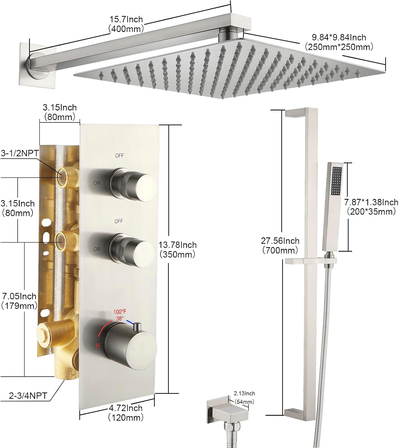 Thermostatic Shower Systems With Rain Shower Head and Handheld Spray