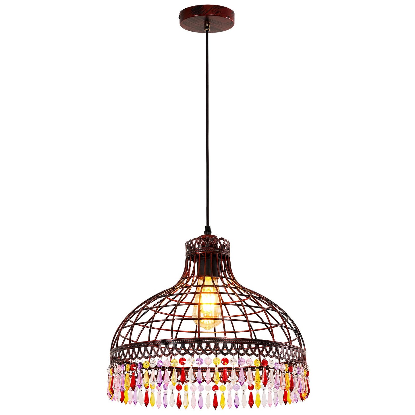 16-inch Wrought Iron Tiffany-Style Chandelier, Industrial Retro Wine-red Wrought Iron Lighting Fixture, Suitable for Kitchen Island, Game Room, Dining Room, bar Counter