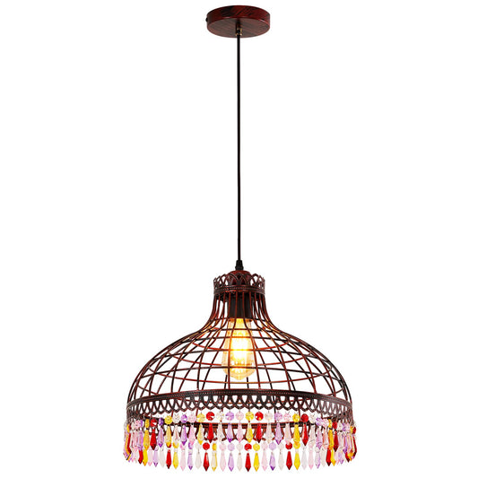 16-inch Wrought Iron Tiffany-Style Chandelier, Industrial Retro Wine-red Wrought Iron Lighting Fixture, Suitable for Kitchen Island, Game Room, Dining Room, bar Counter