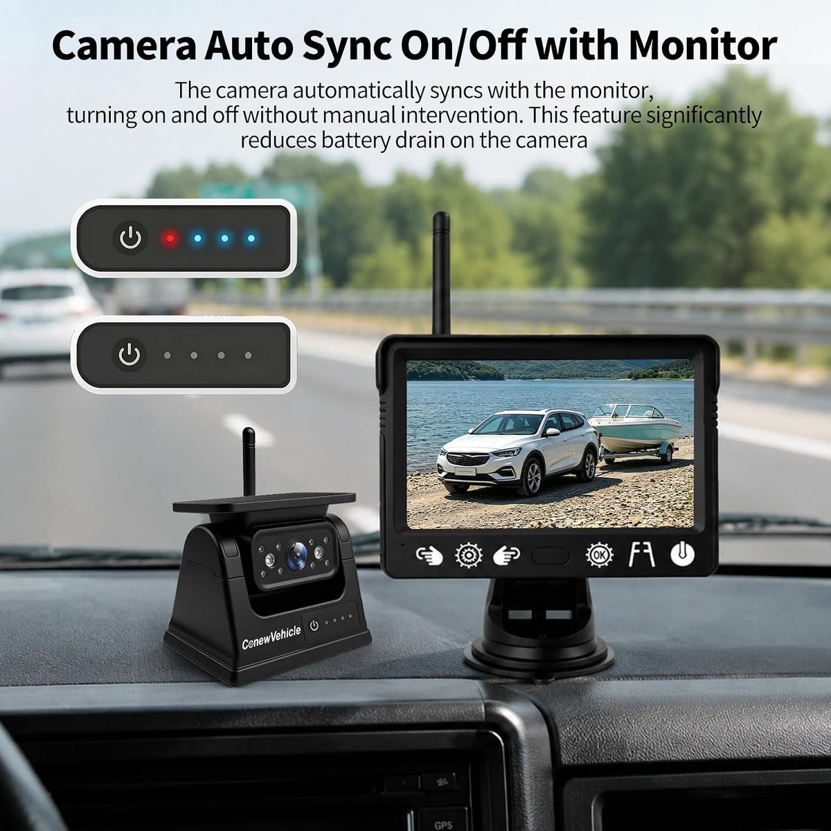Magnetic Solar Wireless Backup Camera with 5 Inch Monitor 5In Monitor+1*Cam