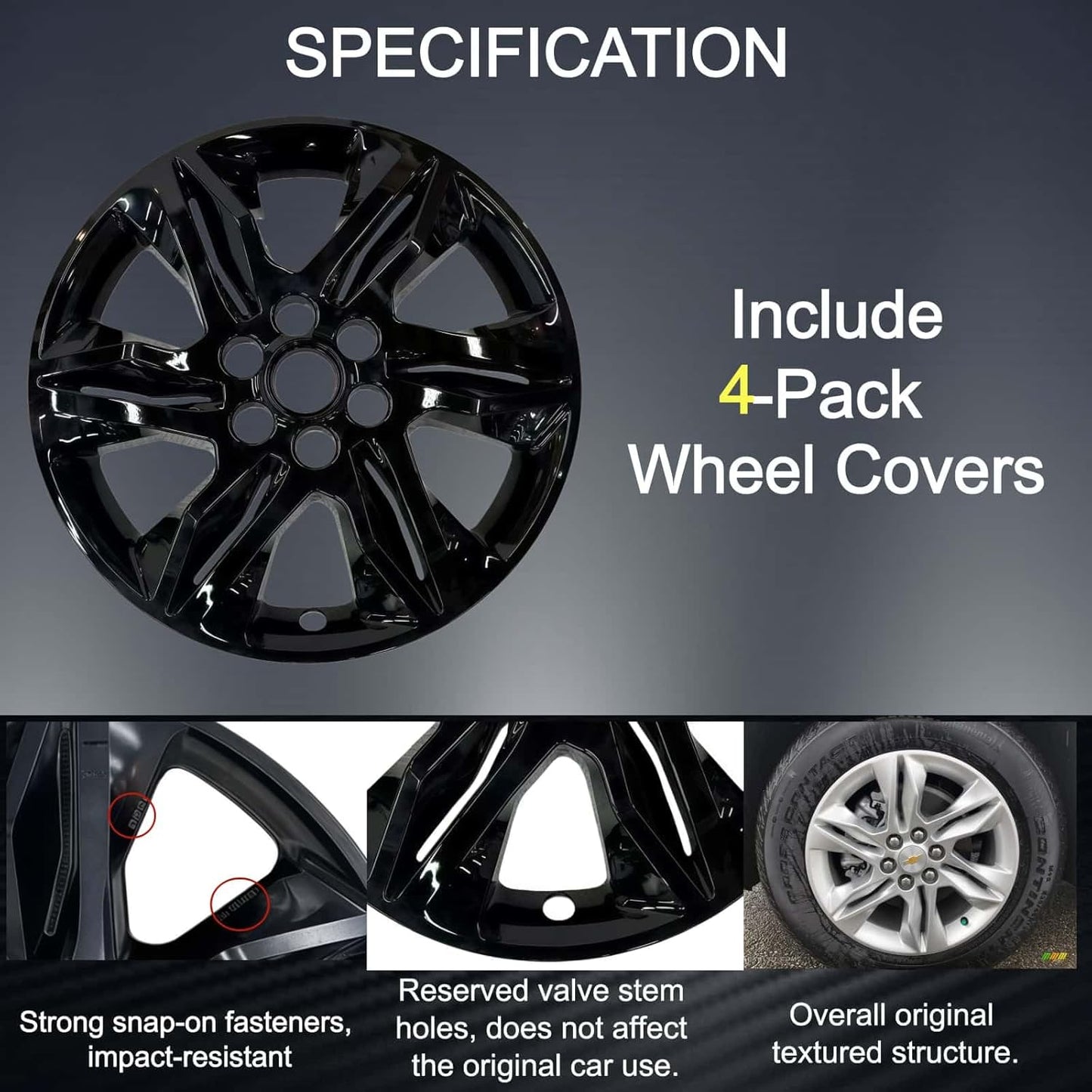18-inch Wheel Skins Compatible with Ford Chevy Blazer 2019 2020 2021 2022 ；Set of 4 Pack Wheel Covers；Glossy Black