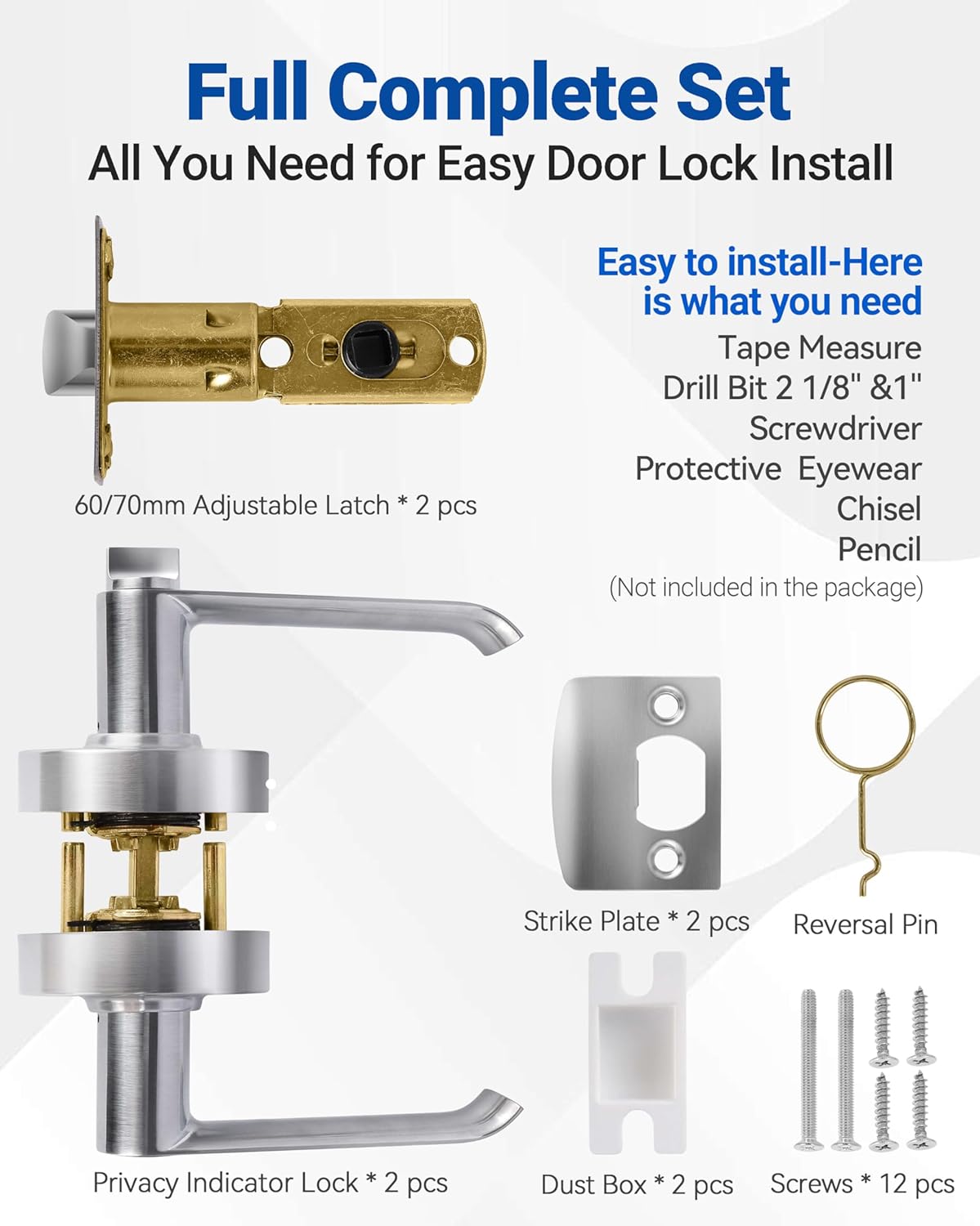 Bathroom Privacy Lever Door Lock (2 Pack), Vacant Occupied Bathroom Lock with Large In-Use or Vacant Indicator, Bathroom Door Knob, ANSI Grade2 Commercial Grade, Occupied Sign for Bathroom Door