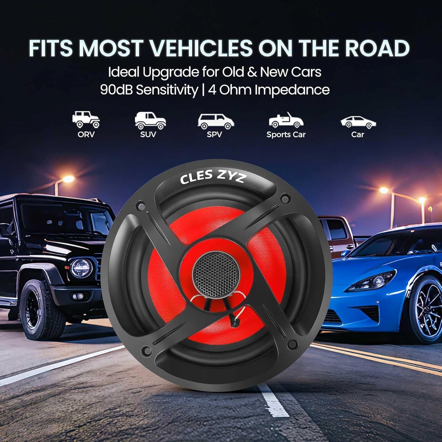 Upgraded 6.5“ Car Speakers, 6.5 Speakers with Glass Fiber Cone, 800W Max Power, 200W RMS, 4 Ohm, 90dB Sensitivity for Delivering HiFi Sound, Ideal Audio Upgrade for New & Old Cars (Pair)