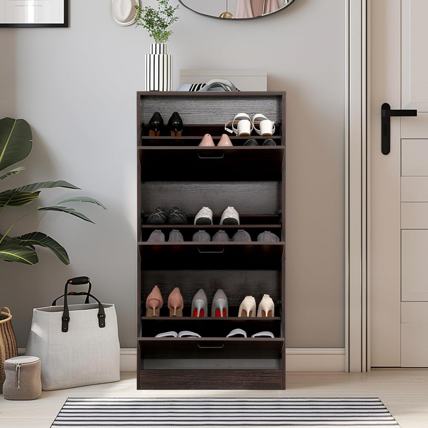 Shoe Storage Cabinet with 3 Flip Drawers, Freestanding Storage Racks for Entryway Hidden Narrow Shoe Organizers Perfect for Heels, Boots, Slippers, Walnut Brown
