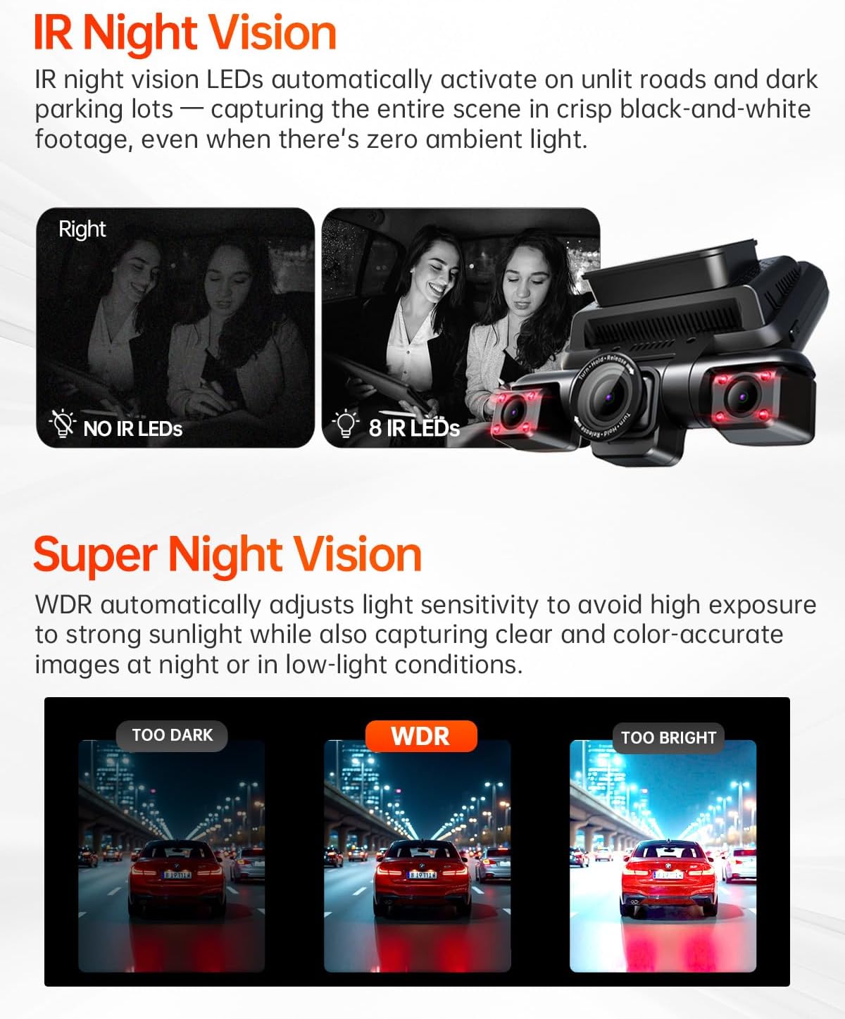 I9PRO 2K 4 Channel Dash Cam Front and Rear Inside, 360°View, 4" Touch Screen Dash Camera for Cars, 8 IR Lamps Night Vision, GPS, Wi-Fi & App, G-Sensor, 24H Parking Mode, with a Free 128G SD Card