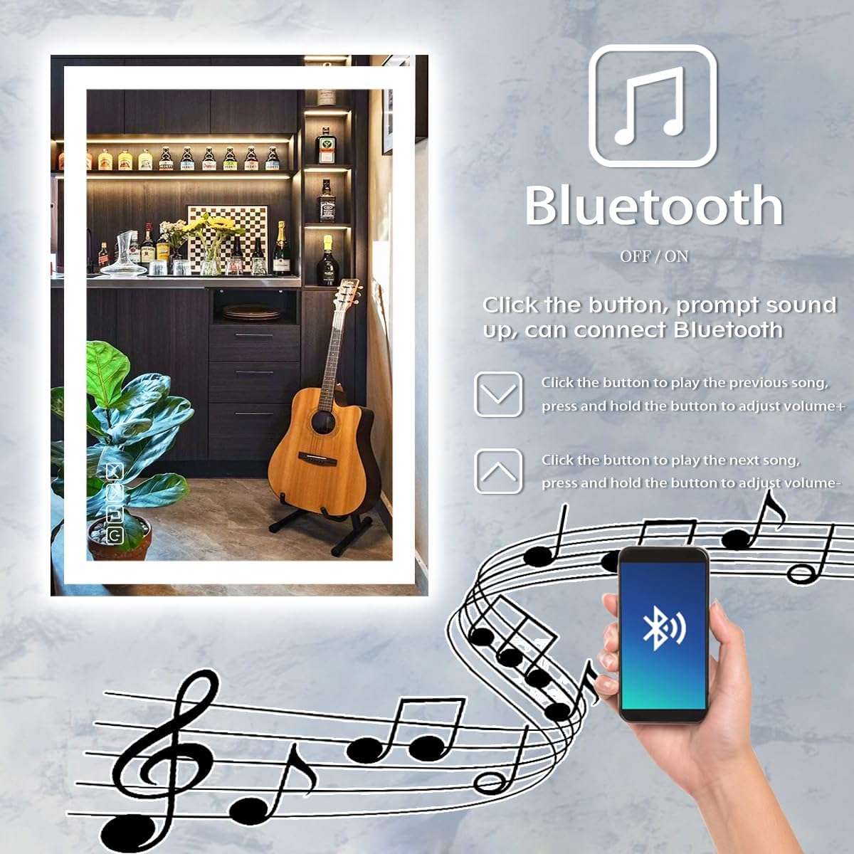 Bluetooth 24 x 32 Inch Lighted Vanity Mirror with Lights and Bluetooth Speaker Music LED mirror for Bathroom Wall LED Mirror Anti Fog 3 Color