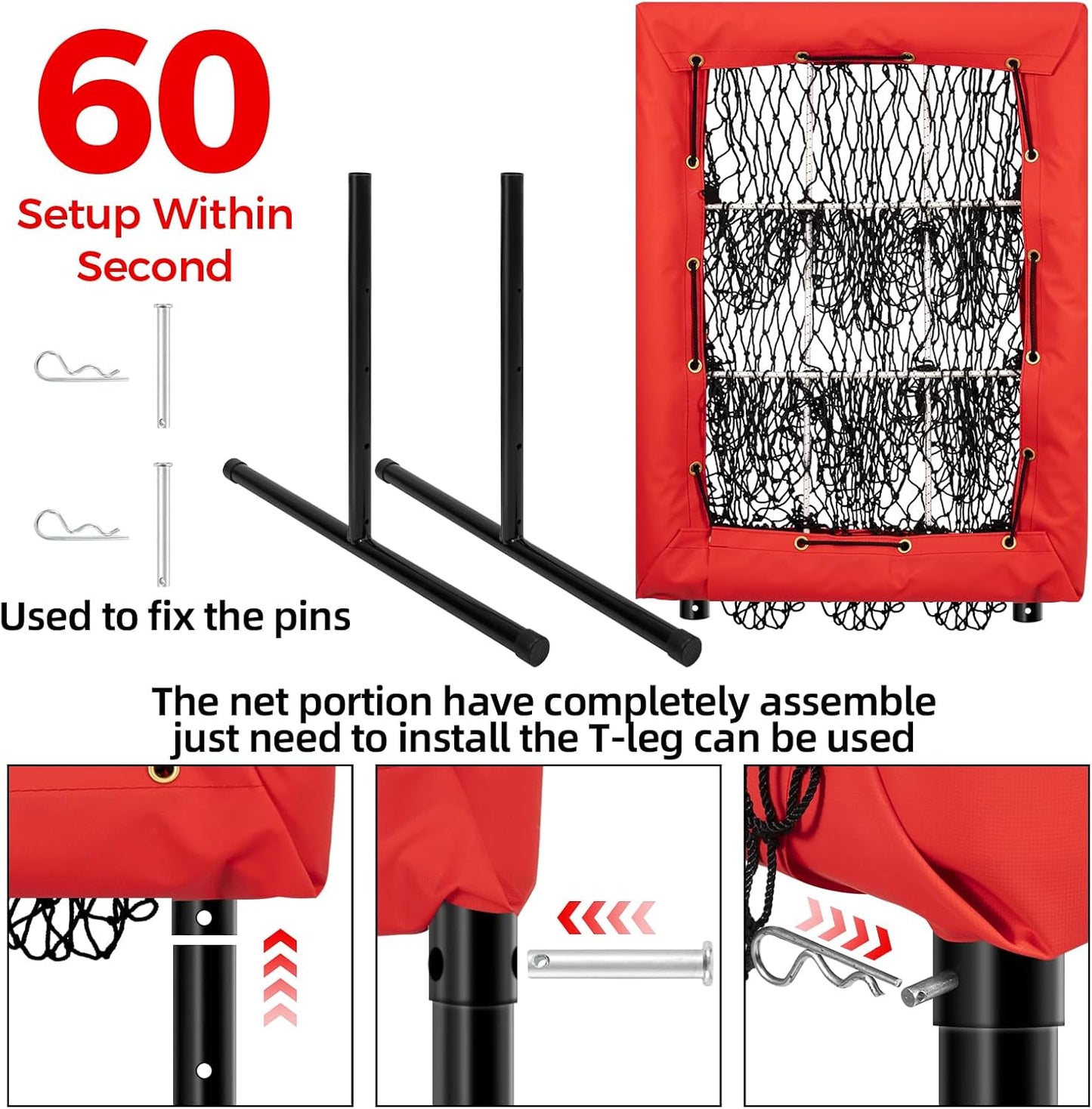 Heavy Duty 9 Hole Pitching Net with Strike Zone,9 Pocket Pitching Target Net of 4 Adjustable Heights (36-53in)