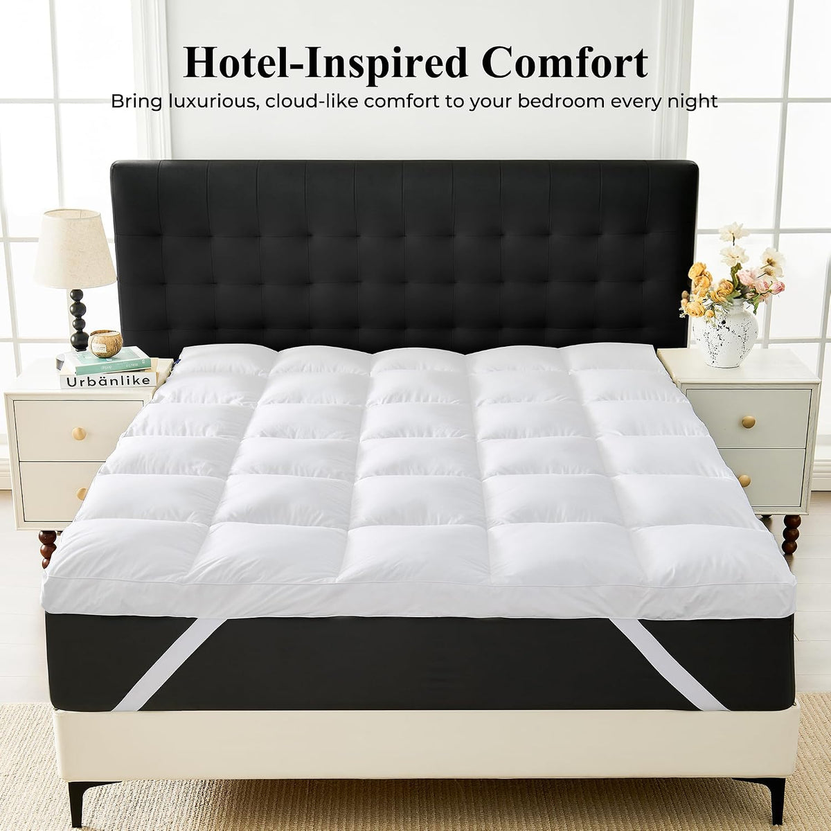 3 Inch Down Mattress Topper Queen, Goose Down & Feather Shredded Memory Foam Feather Bed Mattress Topper, Triple-Layer Downproof Pillow Top, 100% Cotton Cover, Elastic Straps, 60x80 Inch