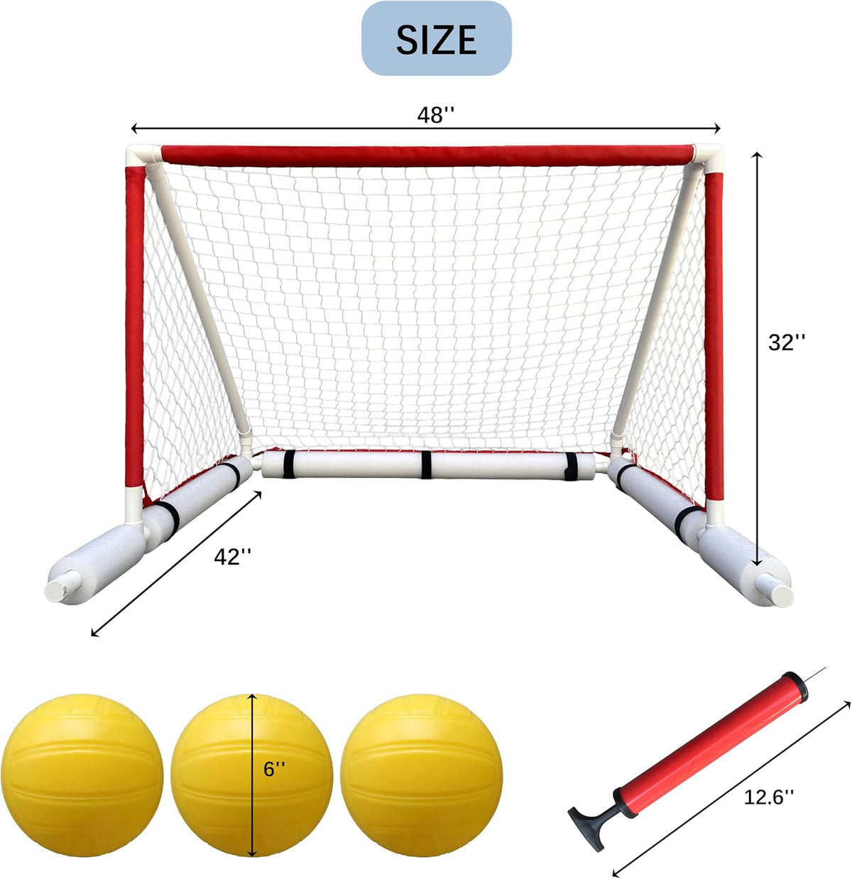 Floating Water Polo Goal Set, 4FT x 2.6FT Pool Net Includes 1 Goal and 3 Balls, Summer Backyard Pool Game for Teens 12+, Adults