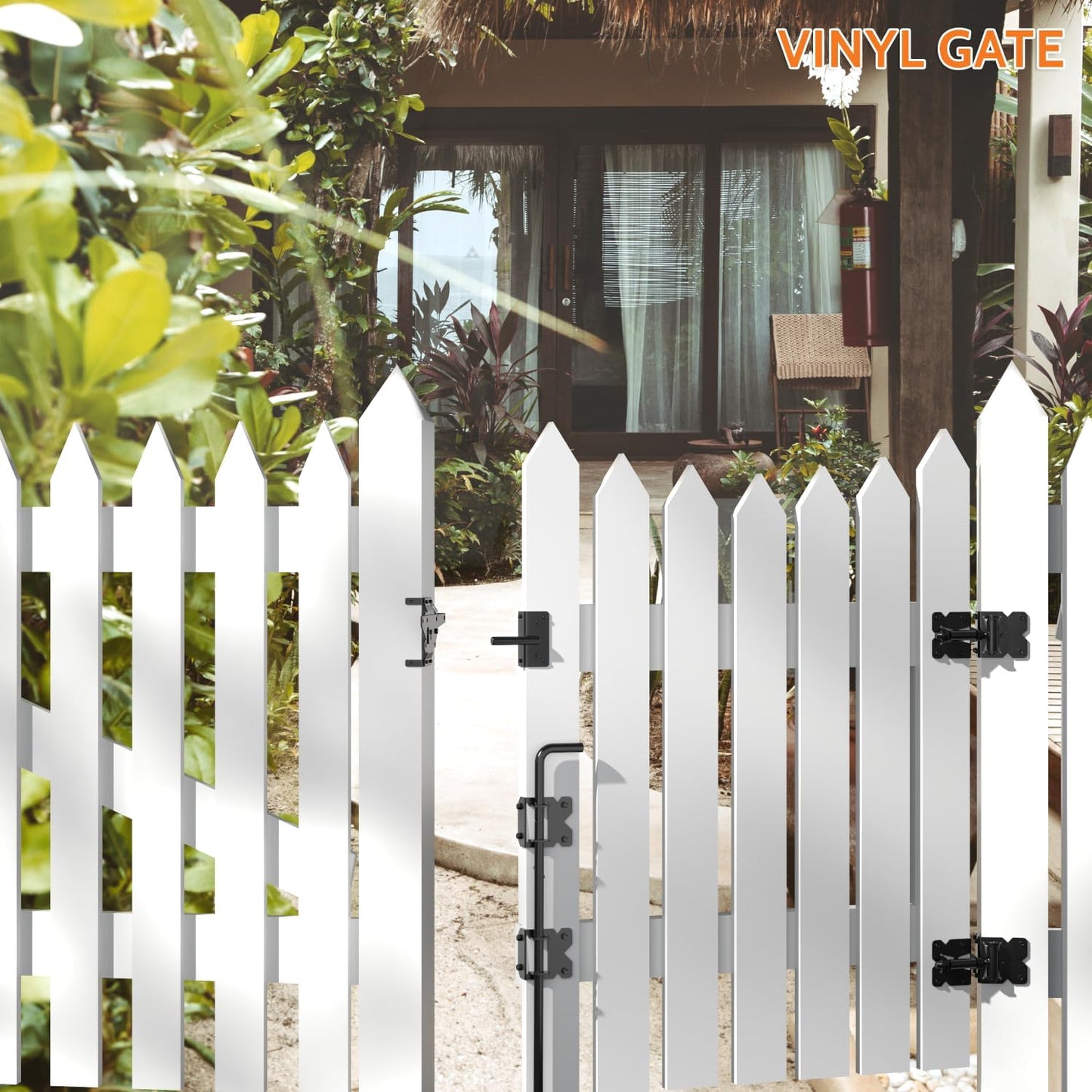 SKYSEN Self-Closing&nbsp;Fence Gate&nbsp;Hinges, Latch, and 24' Drop Rod for Double Gate Fence, Fence Gate Hardware -&nbsp;Easy to