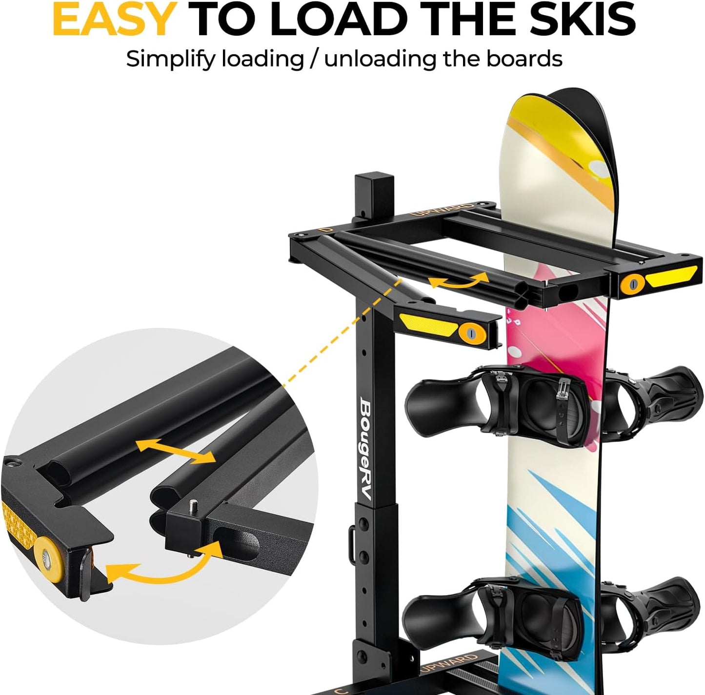 Hitch Ski Snowboard Rack with Security Lock Folding and Tilting for Trunk Access Fit for 2' Receiver, Max Load 6 Pairs of skis or 4 Snowboards