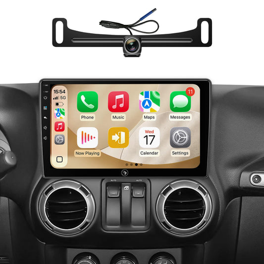 QLED Linux Car Stereo for Jeep Wrangler JK 2007-2018, Dodge Ram 1500 Radio 2009-2012 - Fast Boot Wireless CarPlay & Android Auto, AHD 1080P Backup Camera, Bluetooth, SWC, Dash Kit