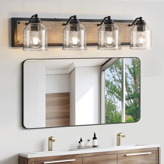 31.5 inches Large Farmhouse Bathroom Vanity Light with Bubble Glass Shades