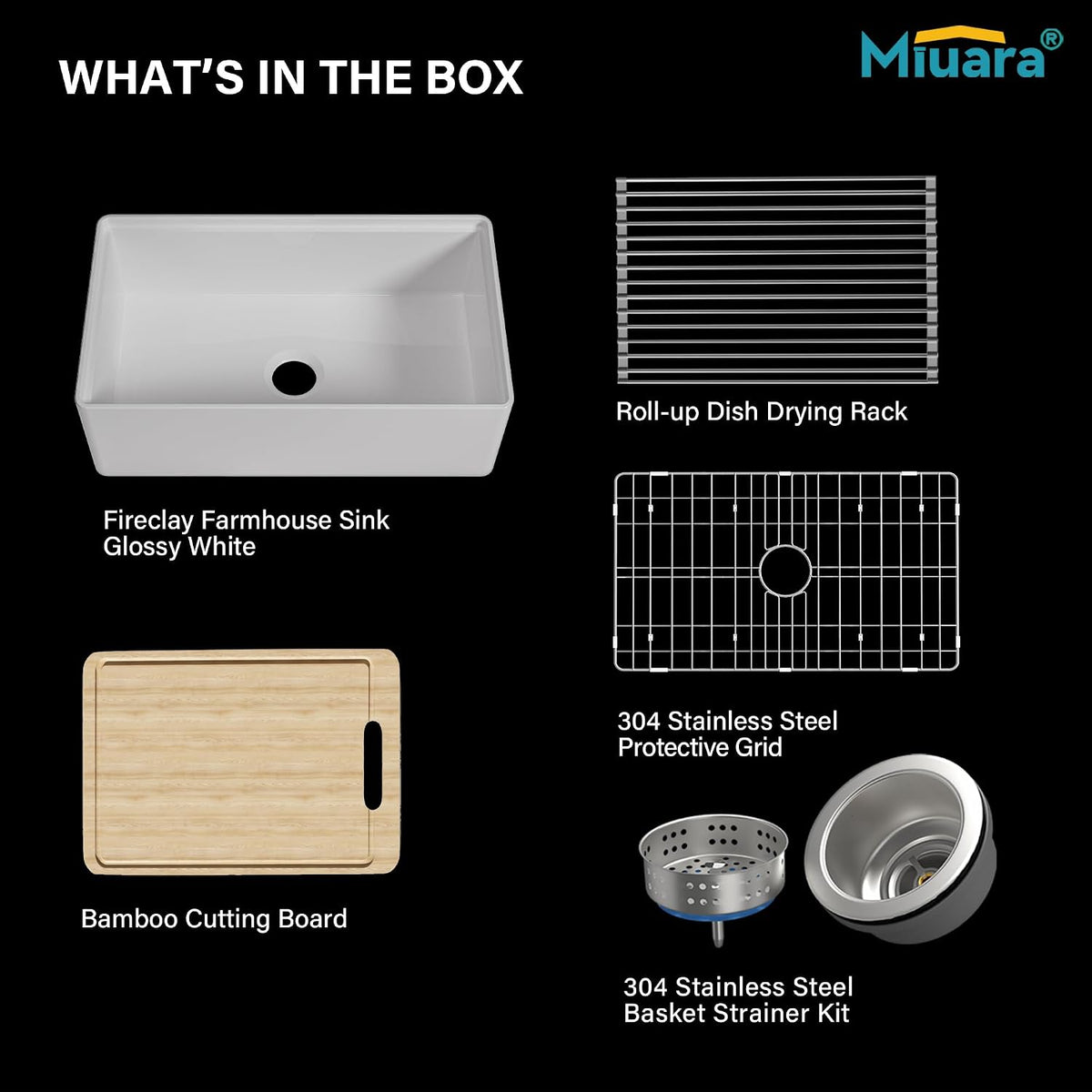 Miuara 31 x 18 Inch White Apron Front Farmhouse Workstation Kitchen Sink