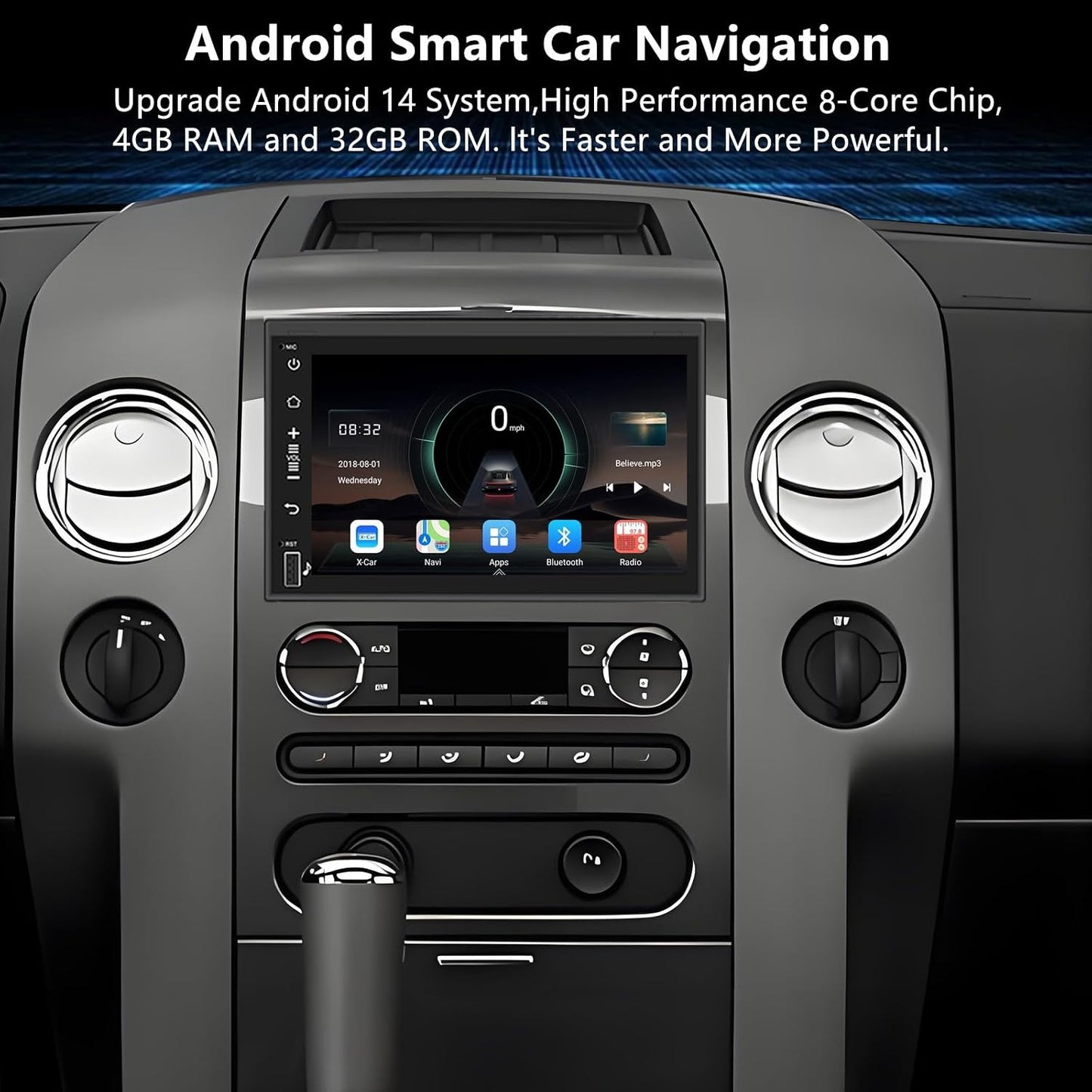 Car Radio for Ford F150 2004-2008: 8-Core 4GB+32GB Android 14 Head Unit | Wireless CarPlay & Android Auto, 7 inch Touchscreen, GPS Navigation, FM, Wifi, Bluetooth, Faster Stable Connection