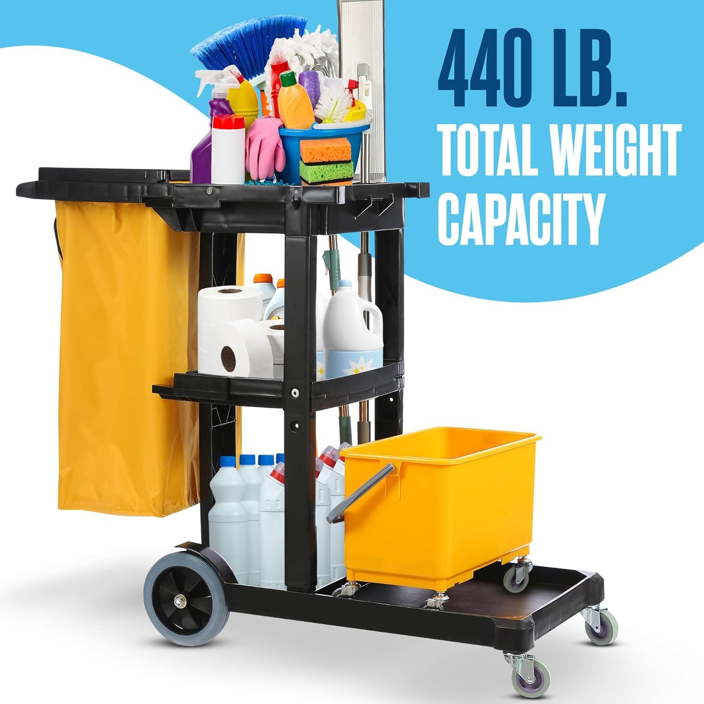 Houseables Cleaning Cart, Janitorial Cart, Cleaning Carts on Wheels, Commercial Housekeeping Cart, Janitor Cart, Rolling Cle