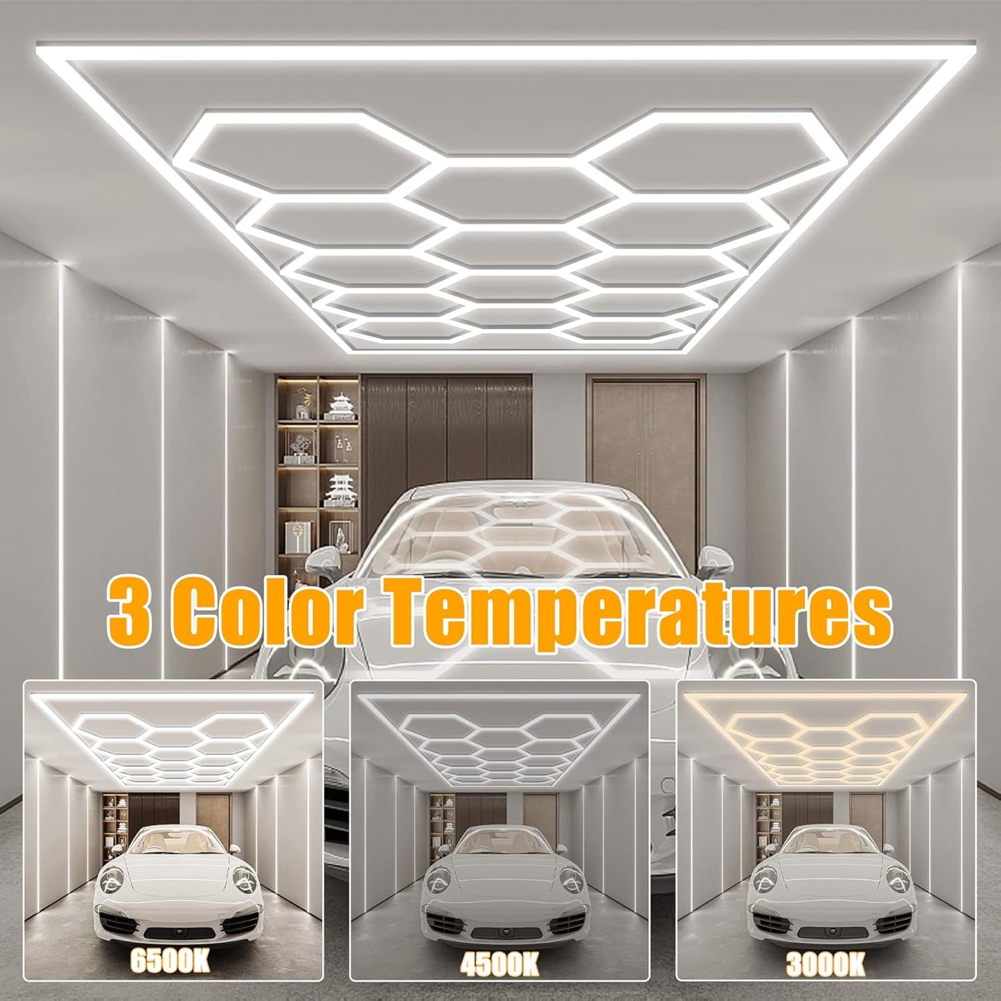 Hexagon LED Garage Lights - Hexagonal LED Lights, 548W 65760 lumens, 3 Color Hexagon Lights with Warm Light 6500K/3000K/4500K, Hexagon Lighting for