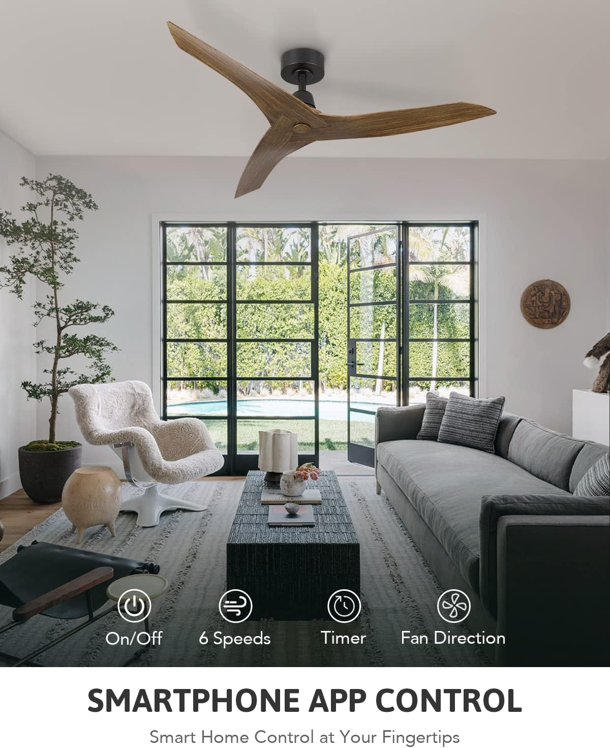 Smart Ceiling Fan with Light and Remote, 50' Modern Ceiling Fan Compatible with Alexa Google Voice Control, Indoor Outdoor Ceiling Fans for Bedroom