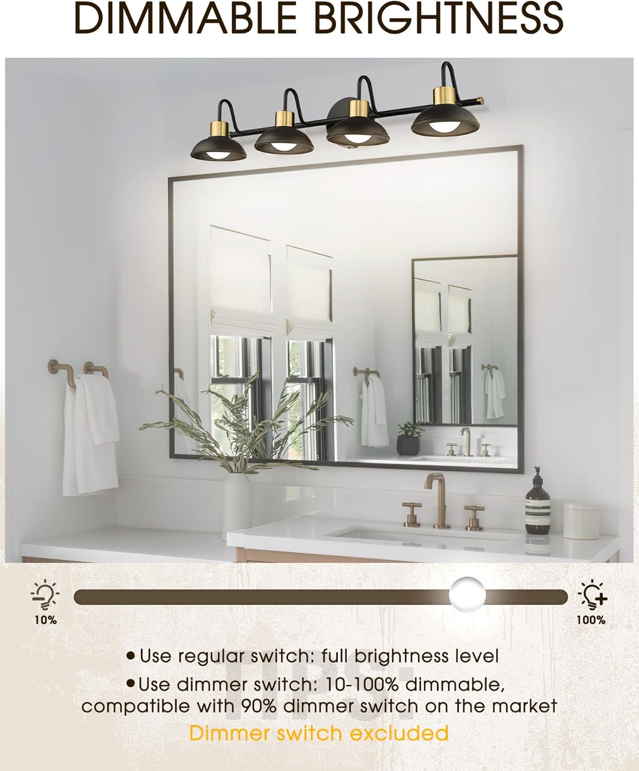 Black Bathroom Vanity Light, HWH LED Vanity Light for Bathroom Dimmable, 4-Light Bathroom Lights Over Mirror, Barn Wall Vanity Sconce