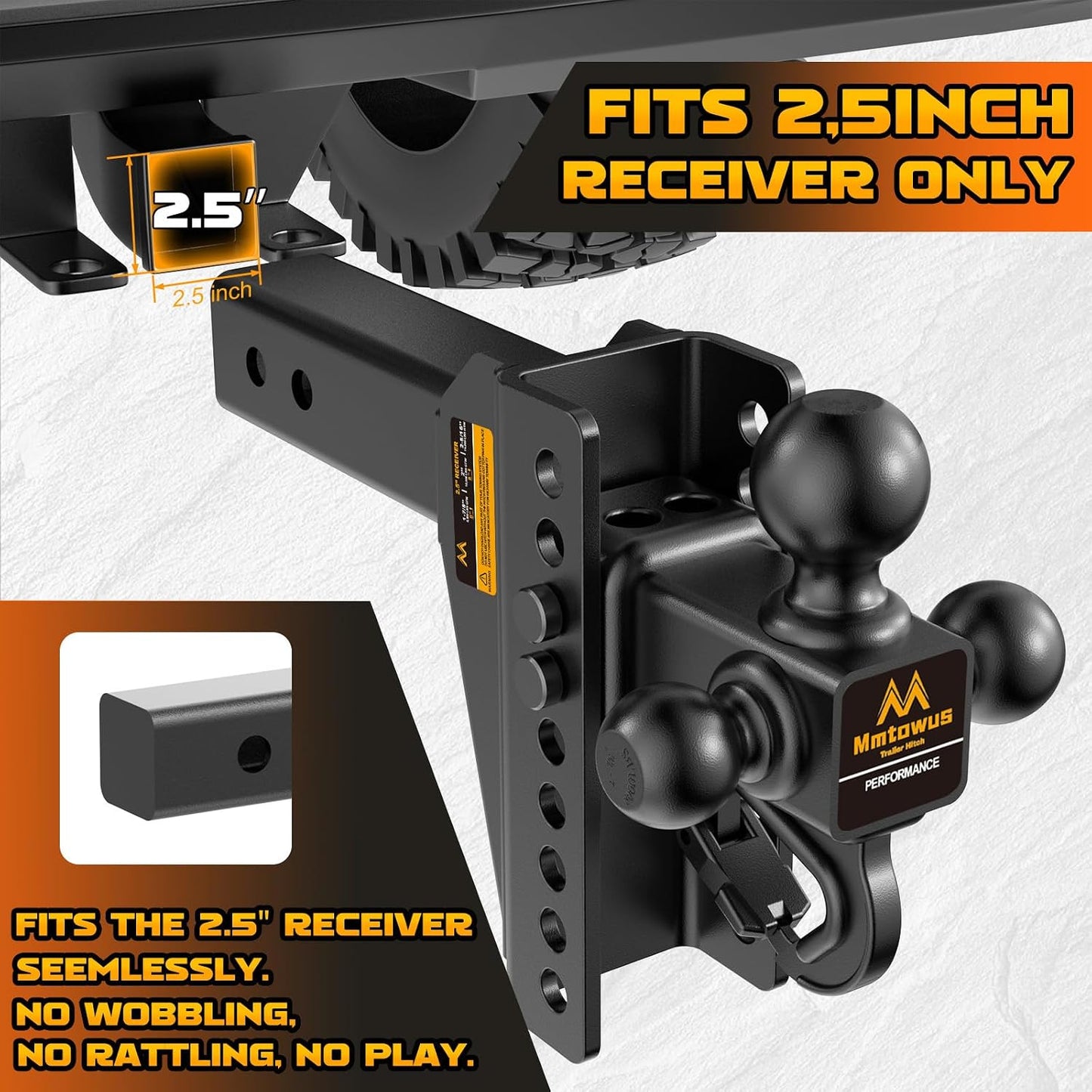 Adjustable Trailer Hitch -Drop Hitch Fit 2.5" Receiver-8" Drop/Rise