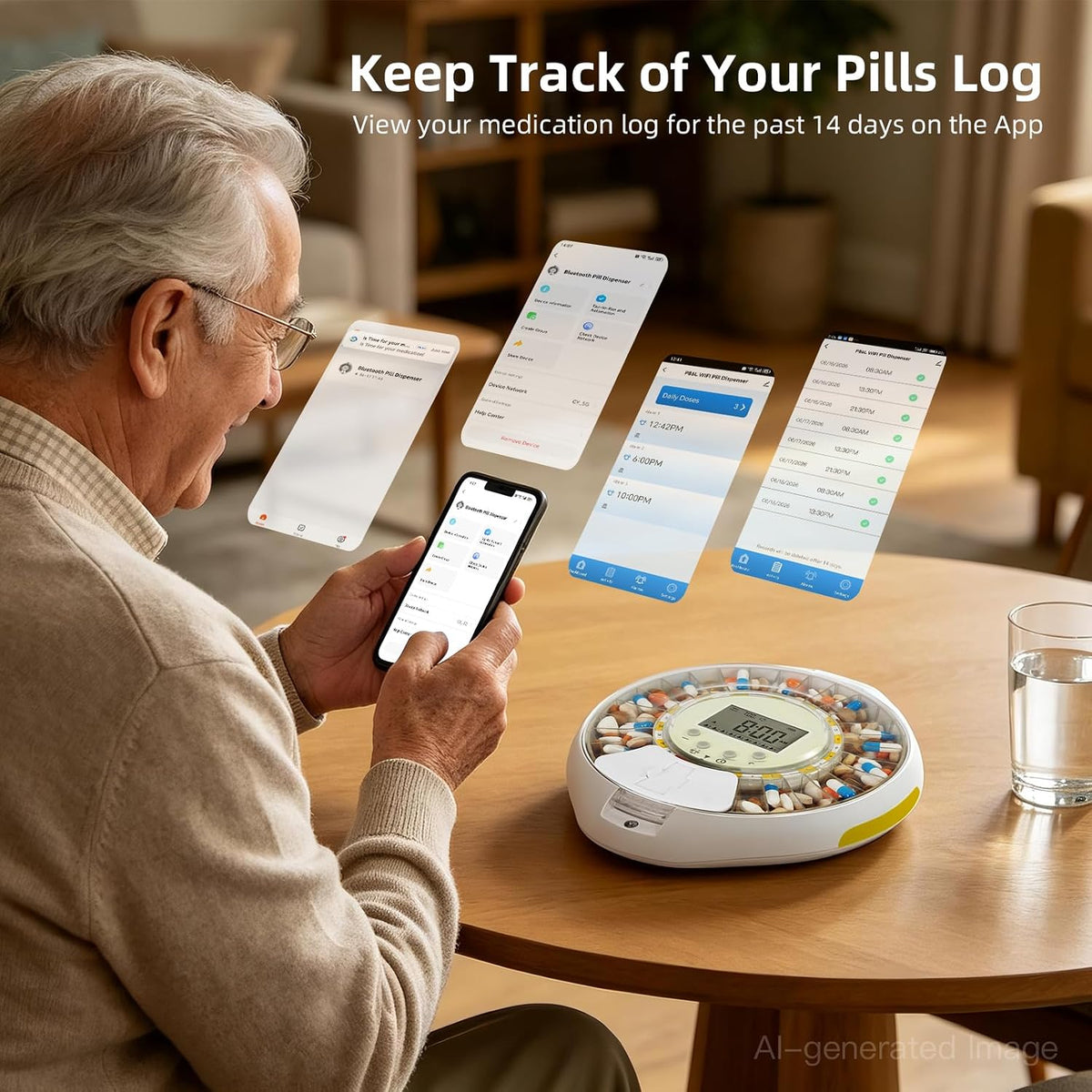 28-Day Bluetooth Automatic Pill Dispenser with App Alert for Caregivers