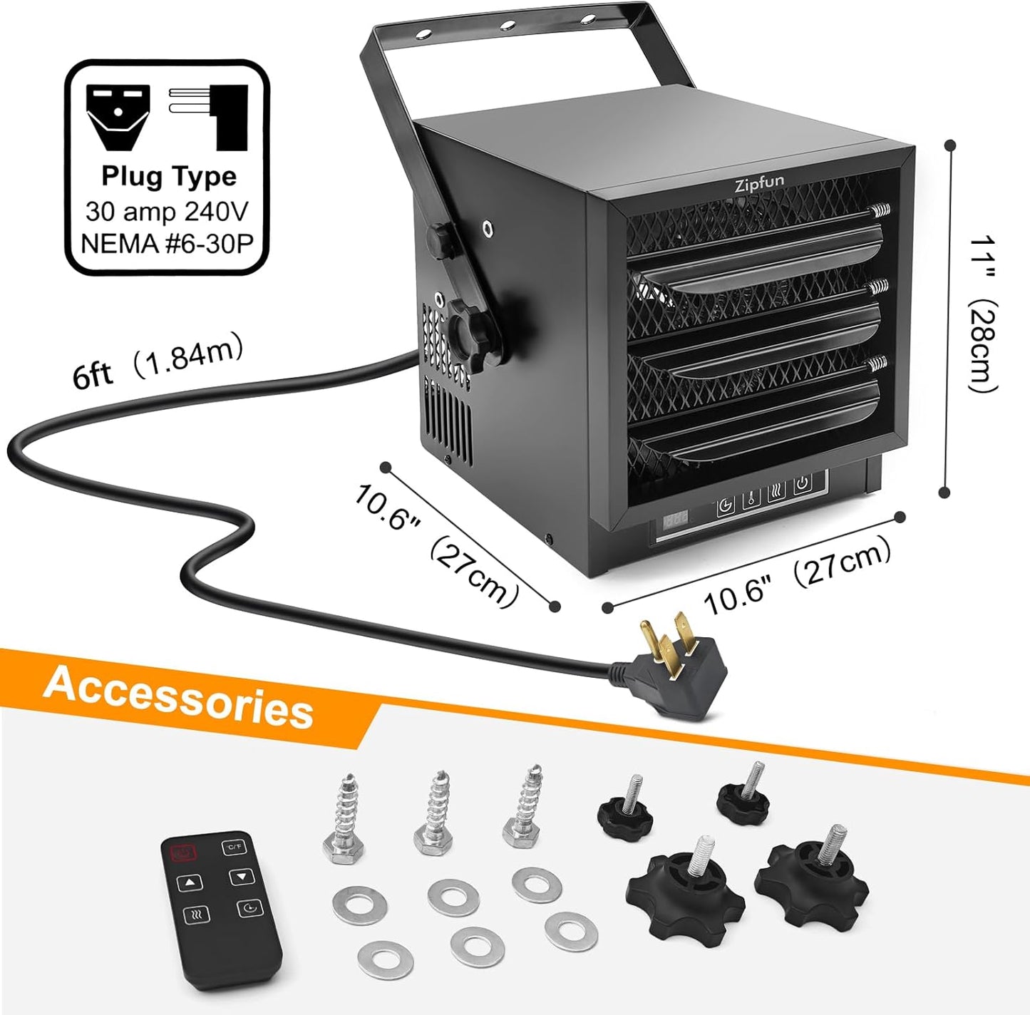 Electric Garage Heater, 4800W/240v/60Hz Digital Fan-Forced Ceiling/Wall Mount Shop Heater with Remote and Timer, Workshop Space Heater, Thermostat