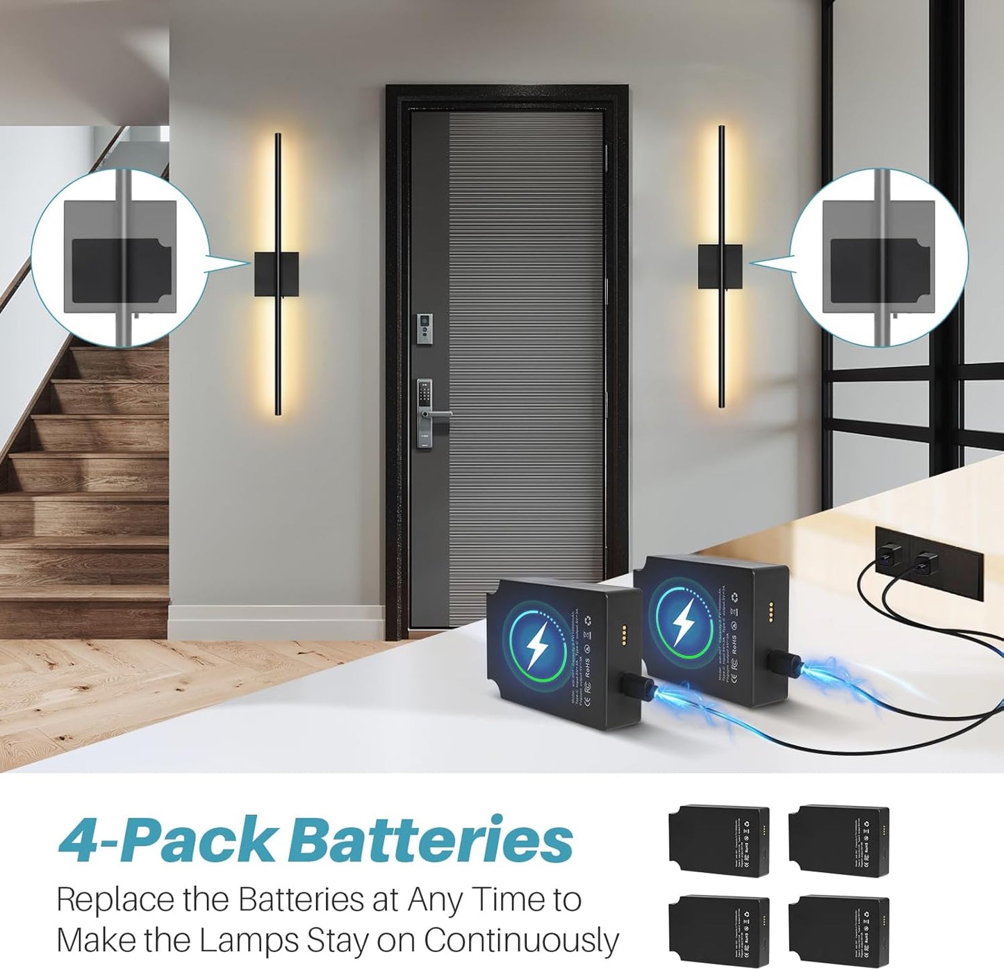 Removable 10000mAh Battery Operated 2 Pack Wall Sconces Remote Control