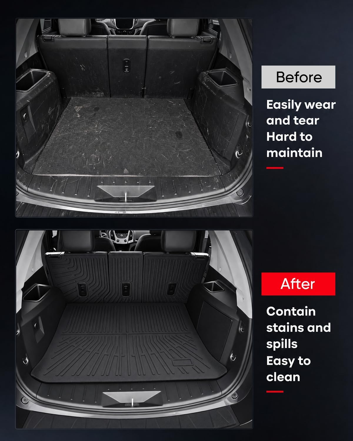 All Weather Car Floor Mats for Chevy Equinox & for GMC Terrain 2012-2017, TPE Carpets Cargo Liner Backrest Protectors for Chevrolet Equinox 2016 2015 2014 2013 Interior Trunk Accessories 11 PCS