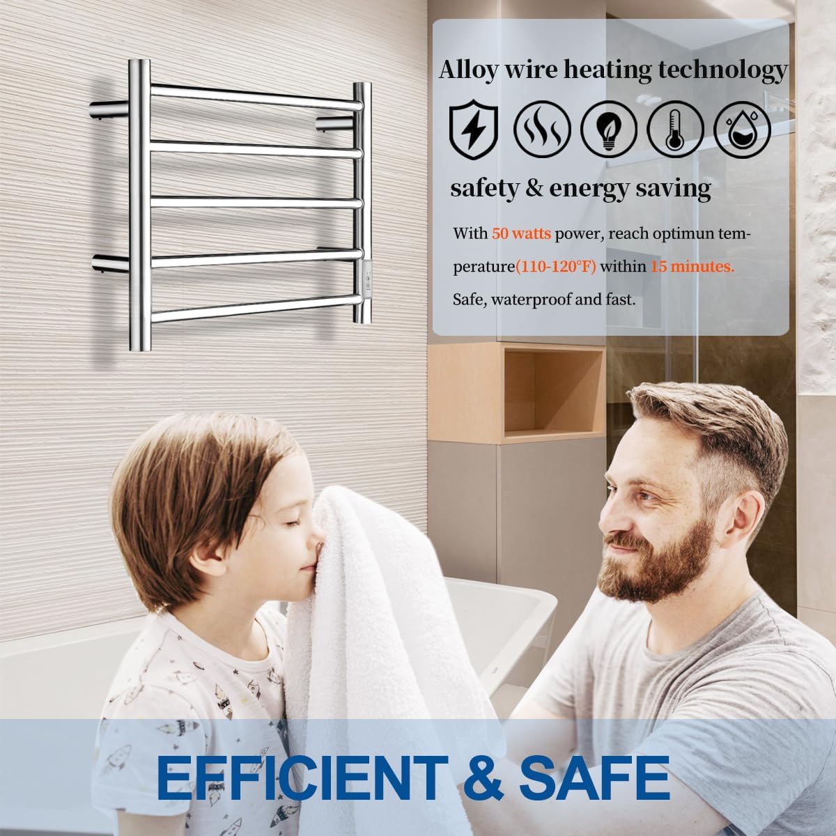 Aquatrend Towel Warmer Rack, 5 Bar Electric Stainless Steel Heated Towel Racks for Bathroom, Heated Towel Rack with Build-in Timer, Fast Heating,