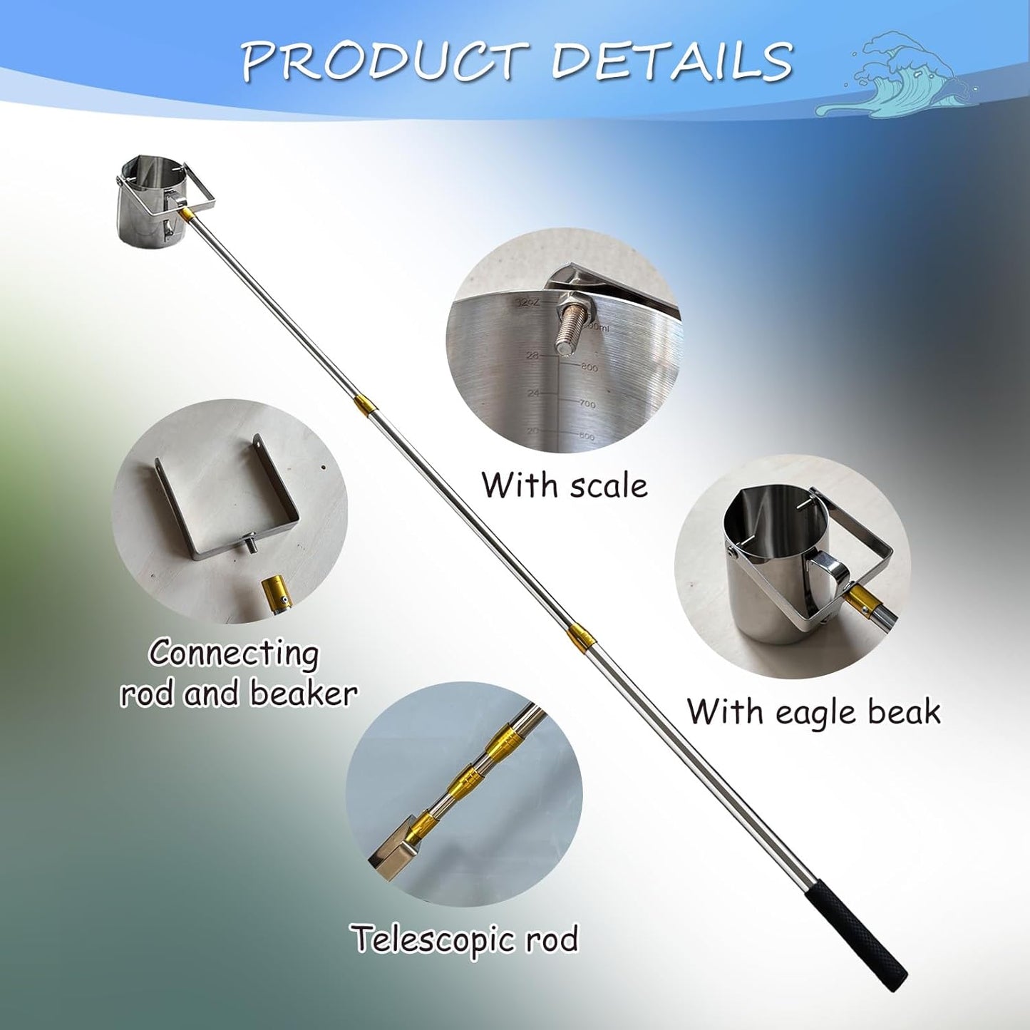 900ml Water Sampler – Telescopic Water Sampler for Laboratory, Food & Beverage, and Environmental Testing