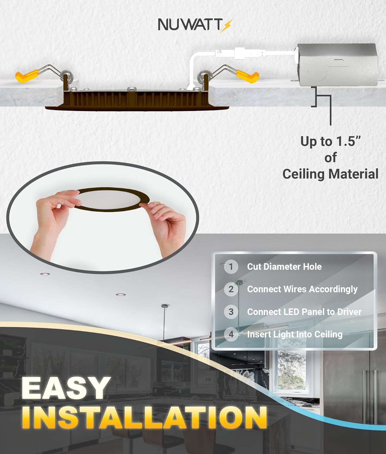 NUWATT 12 Pack 4 Inch Ultra-Thin Bronze LED Recessed Lighting, 5CCT 2700K/3000K/3500K/4000K/5000K Selectable, 630 Lumens, IC Rated, Dimmable Canless Wafer Light, Slim Panel Light, Metal J-Box, ETL