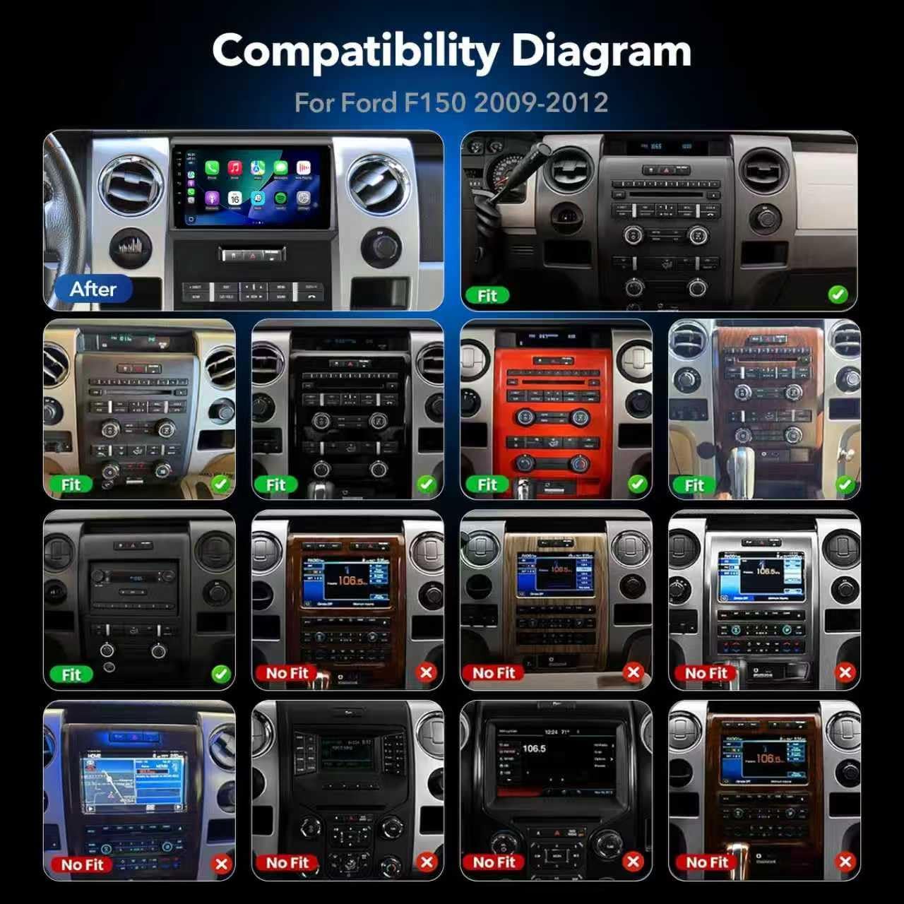 8 Core 4+64GB Car Radio Stereo Upgrade for Ford F150 2009 2010 2011 2012, Plug and Play 9'' Android 13 Head Unit with Wireless Carplay/Android Auto/1080P Backup Camera/AM FM Radio 9'' QLED TOUCHSCREEN