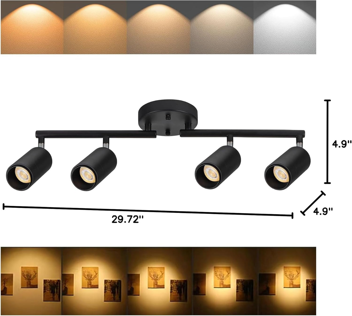 Ajbvp 5CCT LED Track Lighting Kit 4 Lights Dimmable 48W Track Light,Zoomable15/24/36/45/60-2700K/3000K/3500K4000K/5000K,Track Lighting for Accent