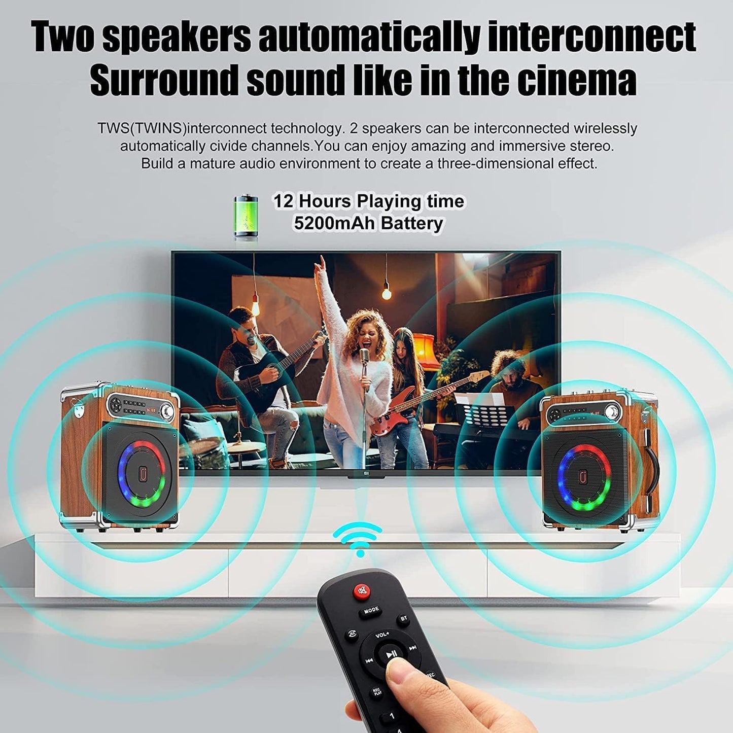 Karaoke Machine, Portable Bluetooth Speaker with 2 Wireless Microphones for Adults & Kids, Karaoke Microphone with PA System, Bass/Treble Adjustment,