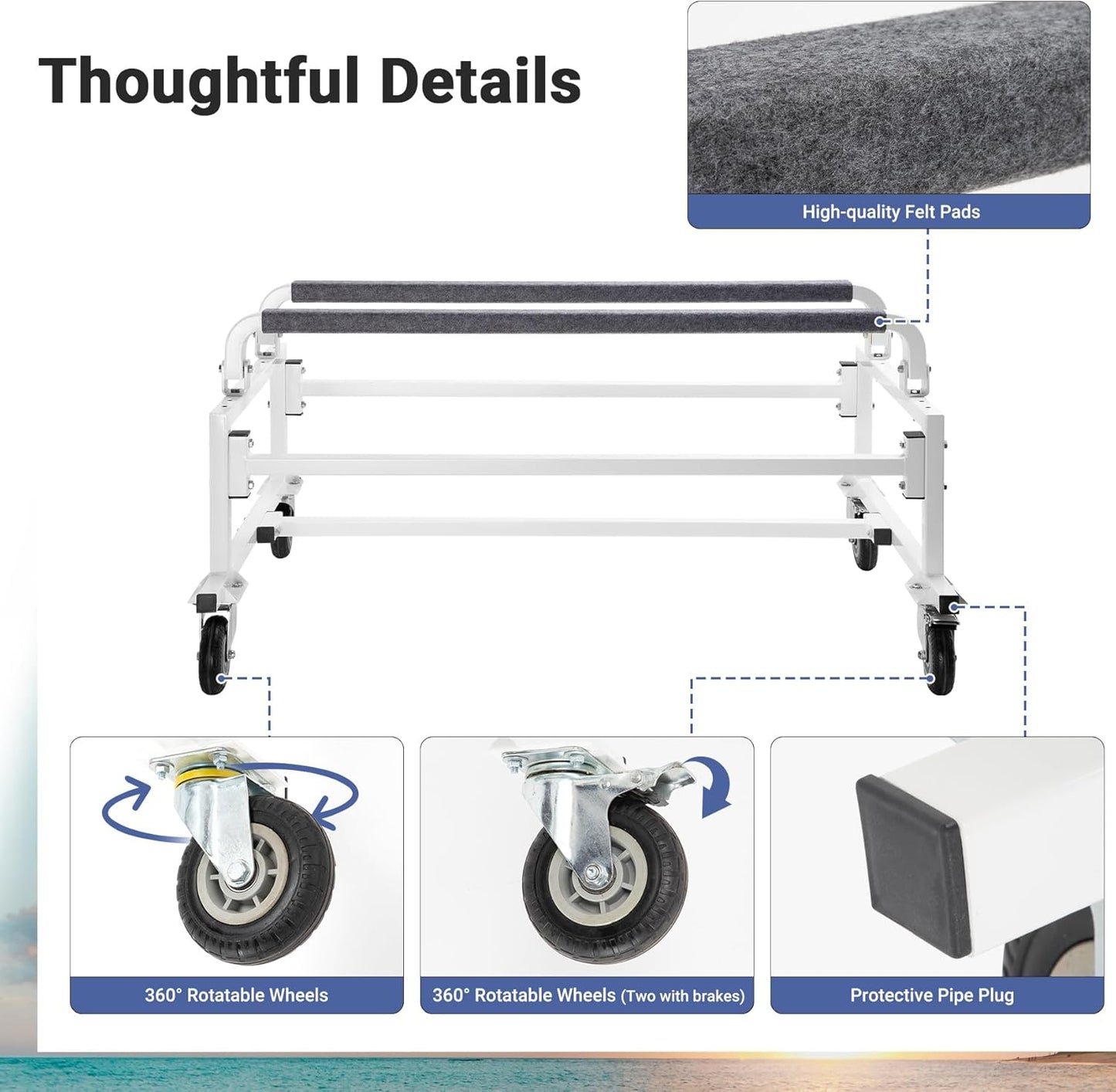 Eastrexon Updated Jet Ski Dolly, Heavy Duty PWC Dolly w/ 5” Swivel Wheels, 1000 LBS Load Capacity, 53”L x 34.3”W x23.4 H, Width Adjustable, Universal for Sea-Doo, Yamaha, Kawasaki