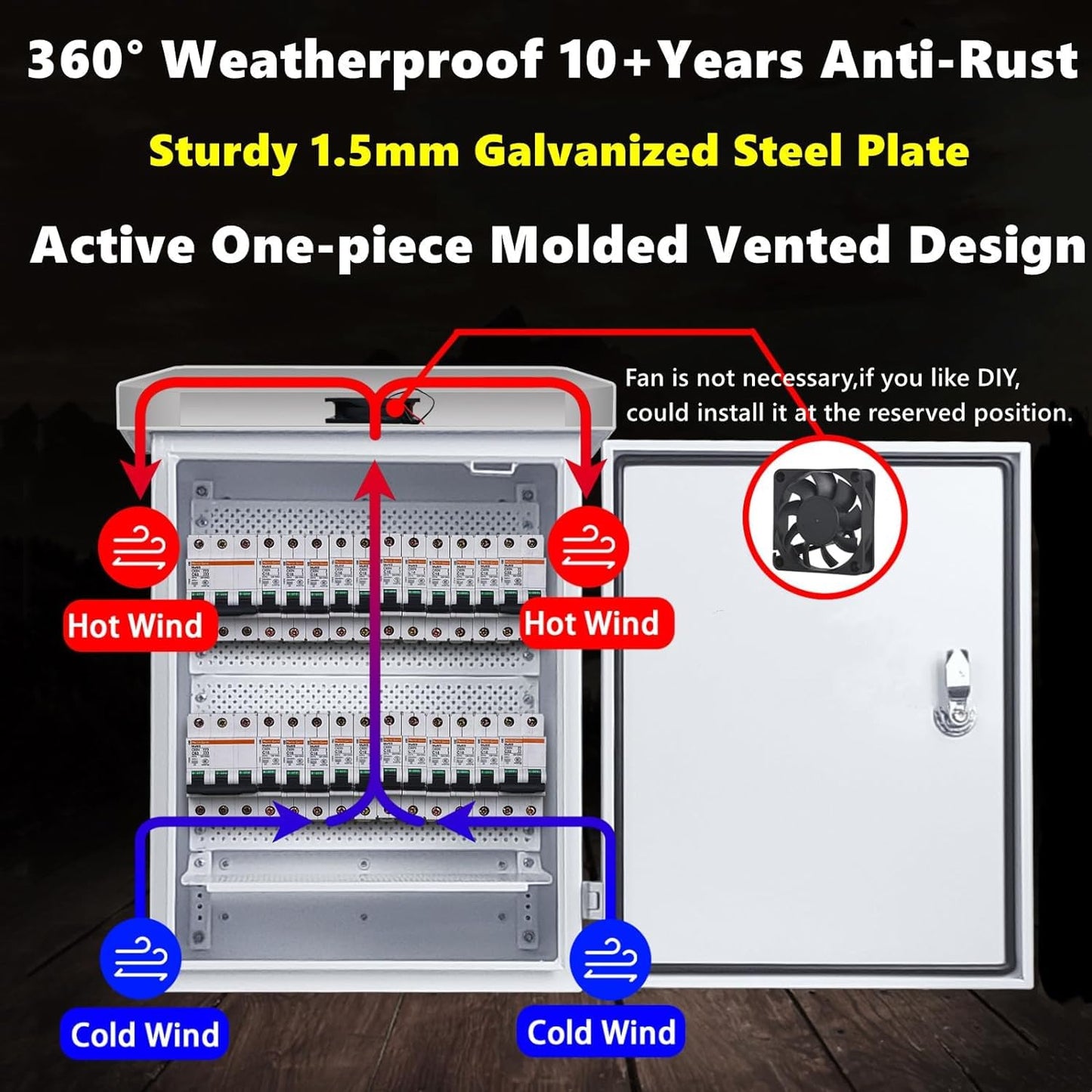 Outdoor Enclosure Electrical Weatherproof Box - 19.7x15.7x7.9' Outdoor Network Enclosure Exterior Box Ventilated Enclosure hinged Outdoor Galvanized