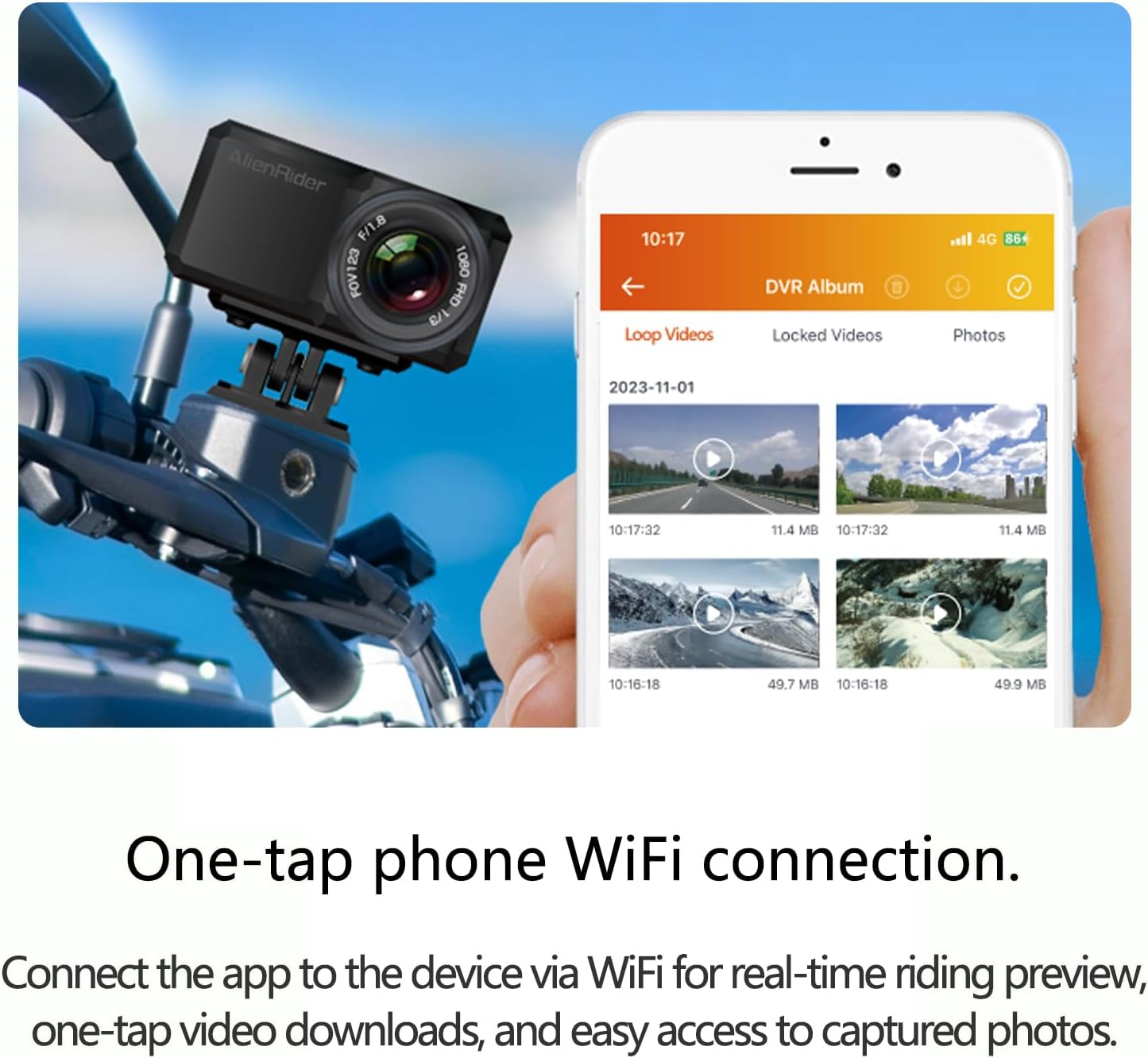 AlienRider M11 Motorcycle Dash Cam with High-Definition Image Stabilization (M11-USB)