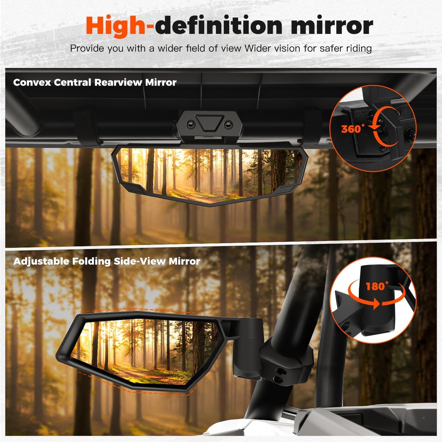 Folding Side Mirrors Adjustable Center Rearview Mirror Kit for Polaris RZR XP 1000 Sport/Ultimate/Premium 2024 2025 2026 Accessories