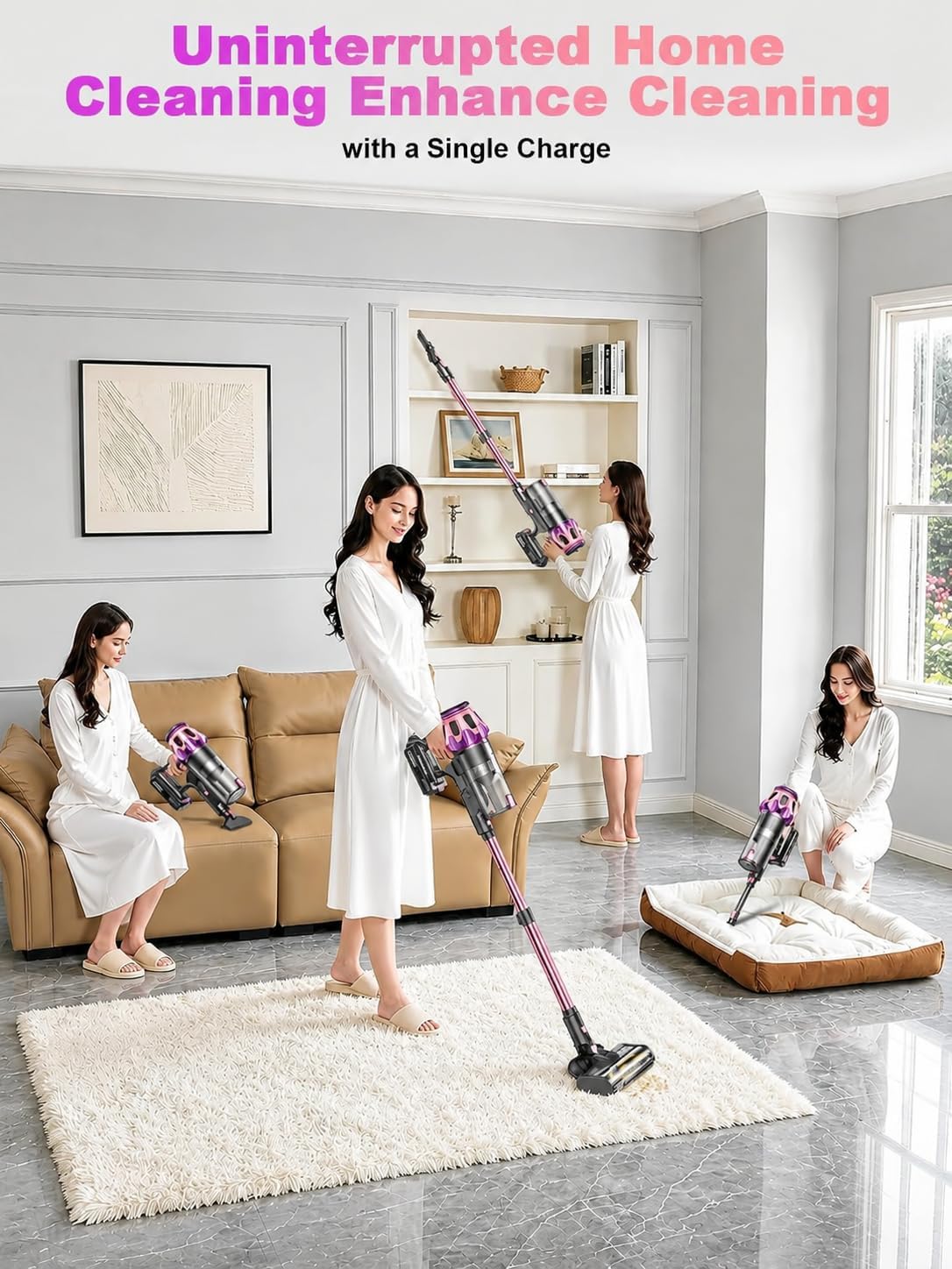 Cordless Vacuum Cleaner, 50KPa 45Mins 9-in-1 Self-Standing Stick Vacuum