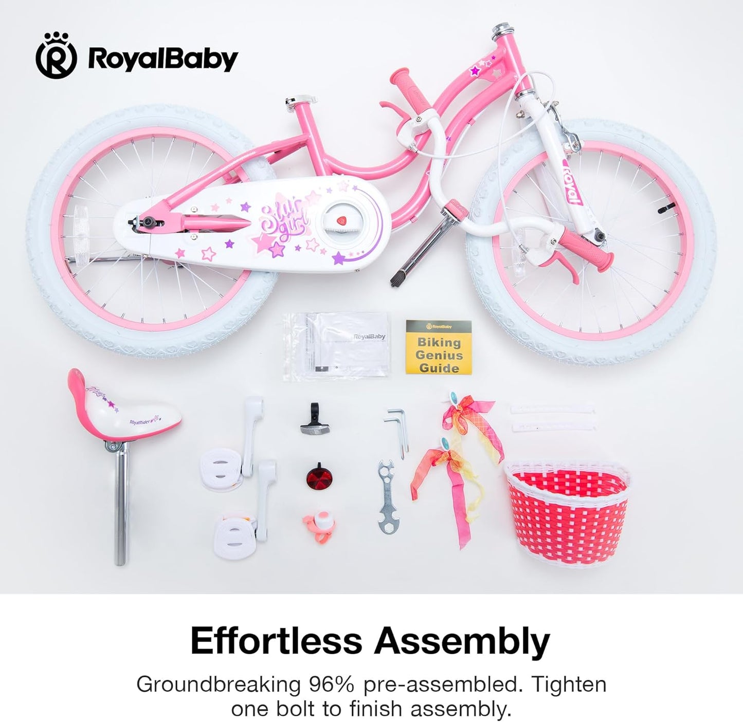 Royalbaby EZ Stargirl Kids Bike,Easy Learn Balancing to Biking,18 Inch Balance & Pedal Bicycle,Beginners Girls Bicycle for Children Ages 5-9 Years,